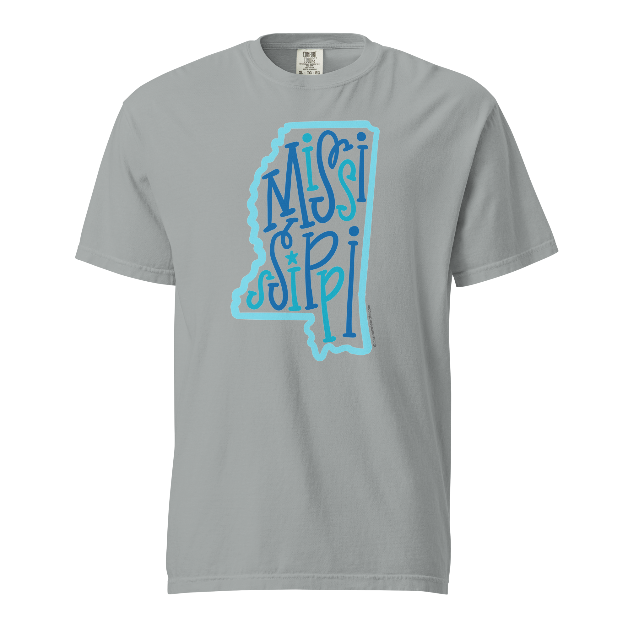 Mississippi Bouncy Letters Handlettered Art by © Leslie Gonce Comfort Colors Short Sleeve Tee (MISSISSIPPI)