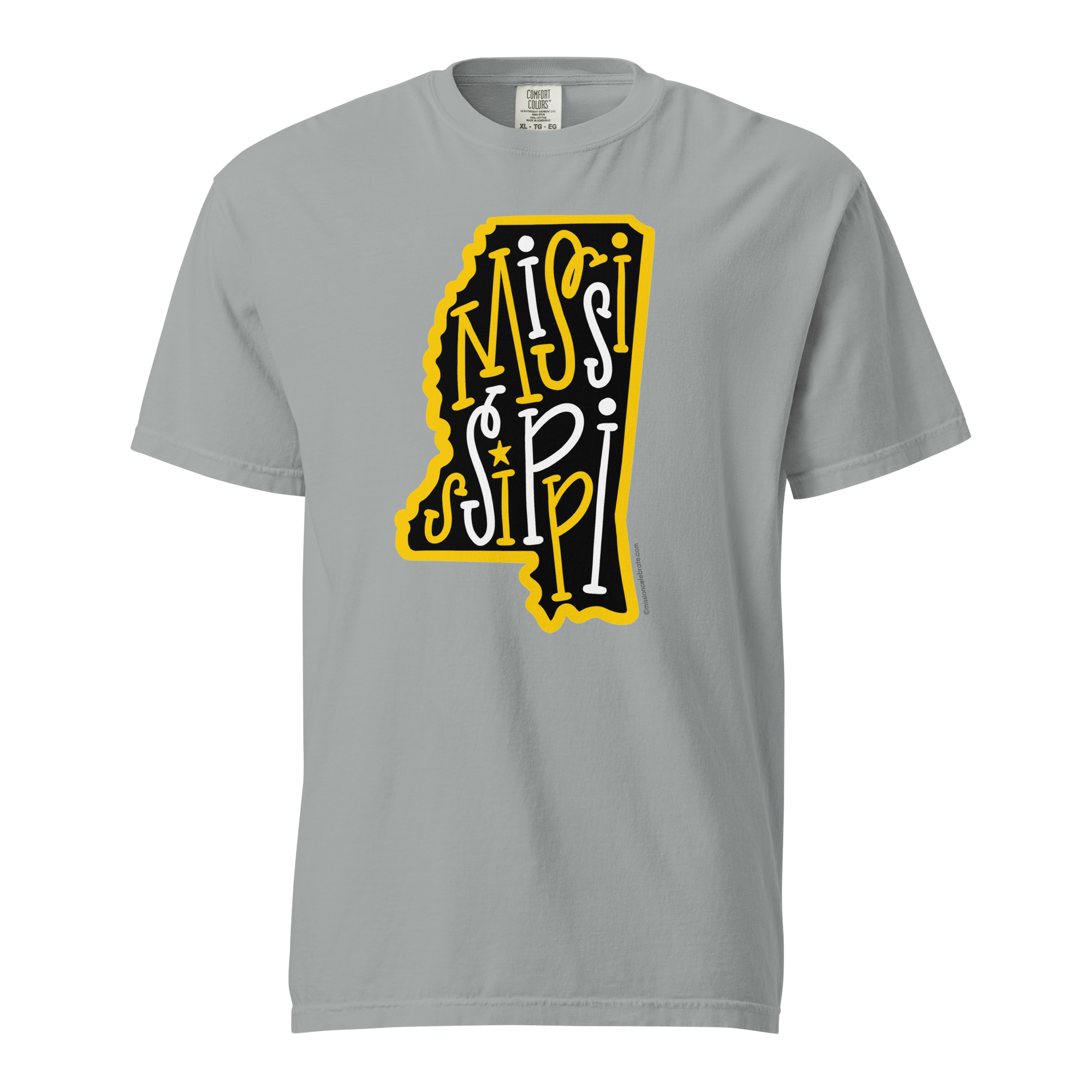 Mississippi T-Shirt: Black & Gold State Map, Hand-Lettered Design, Comfort Colors Tee