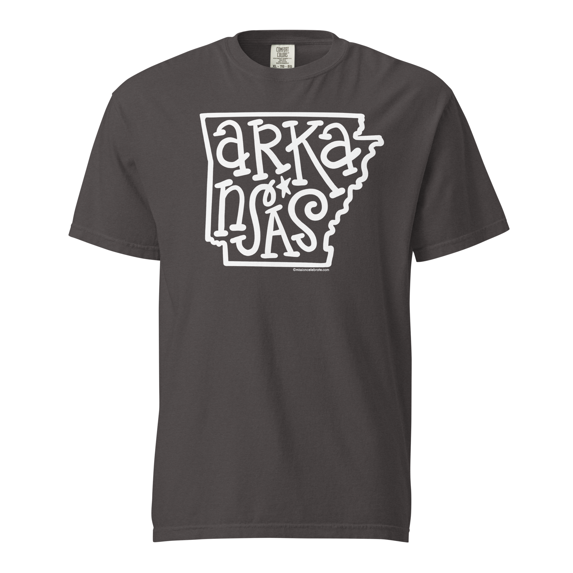 Arkansas T-shirt: White Bouncy Letter Design by Leslie Gonce, Main Street Collective