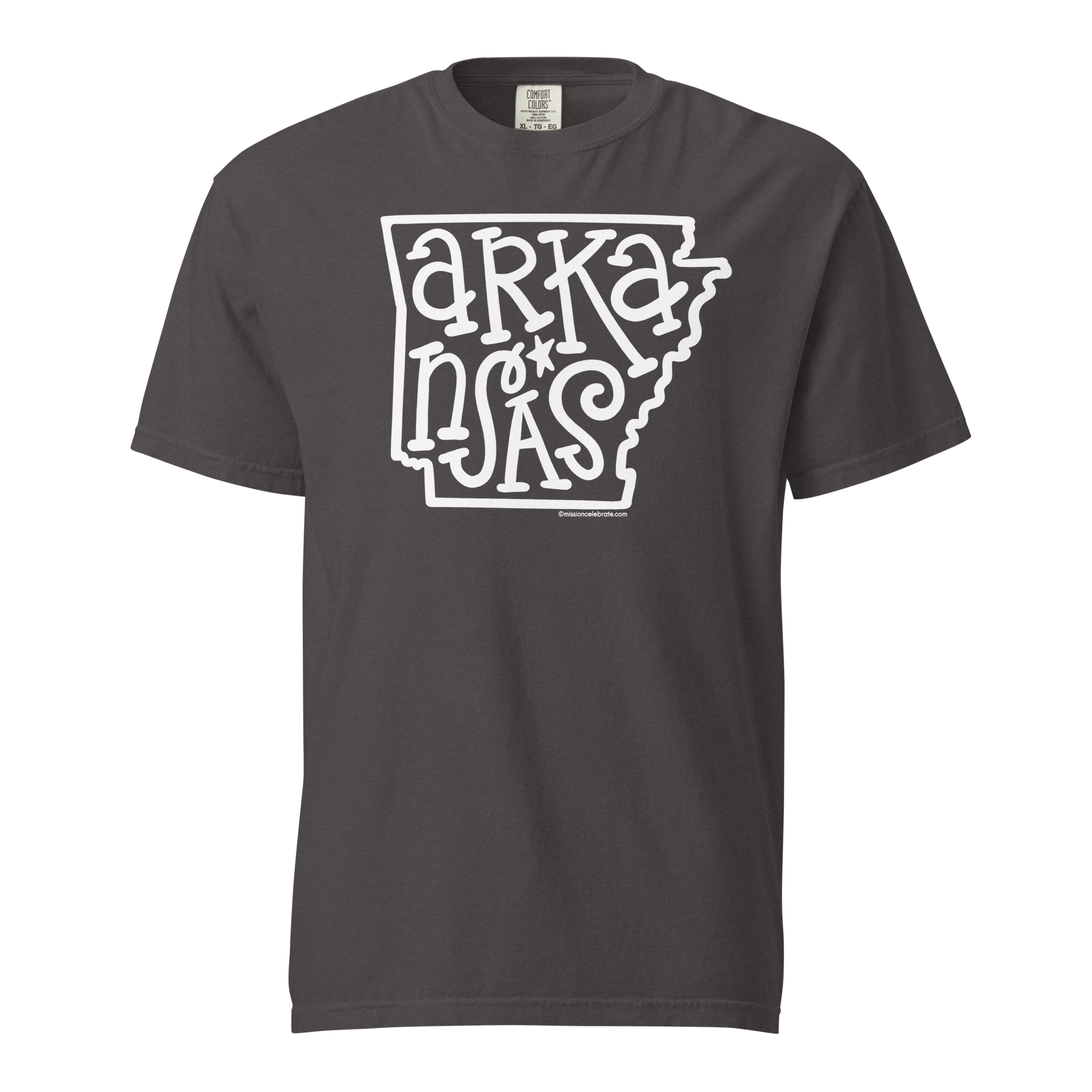 Arkansas Bouncy Letters (in white) Handlettered Art by © Leslie Gonce Comfort Colors Short Sleeve Tee (ARKANSAS)