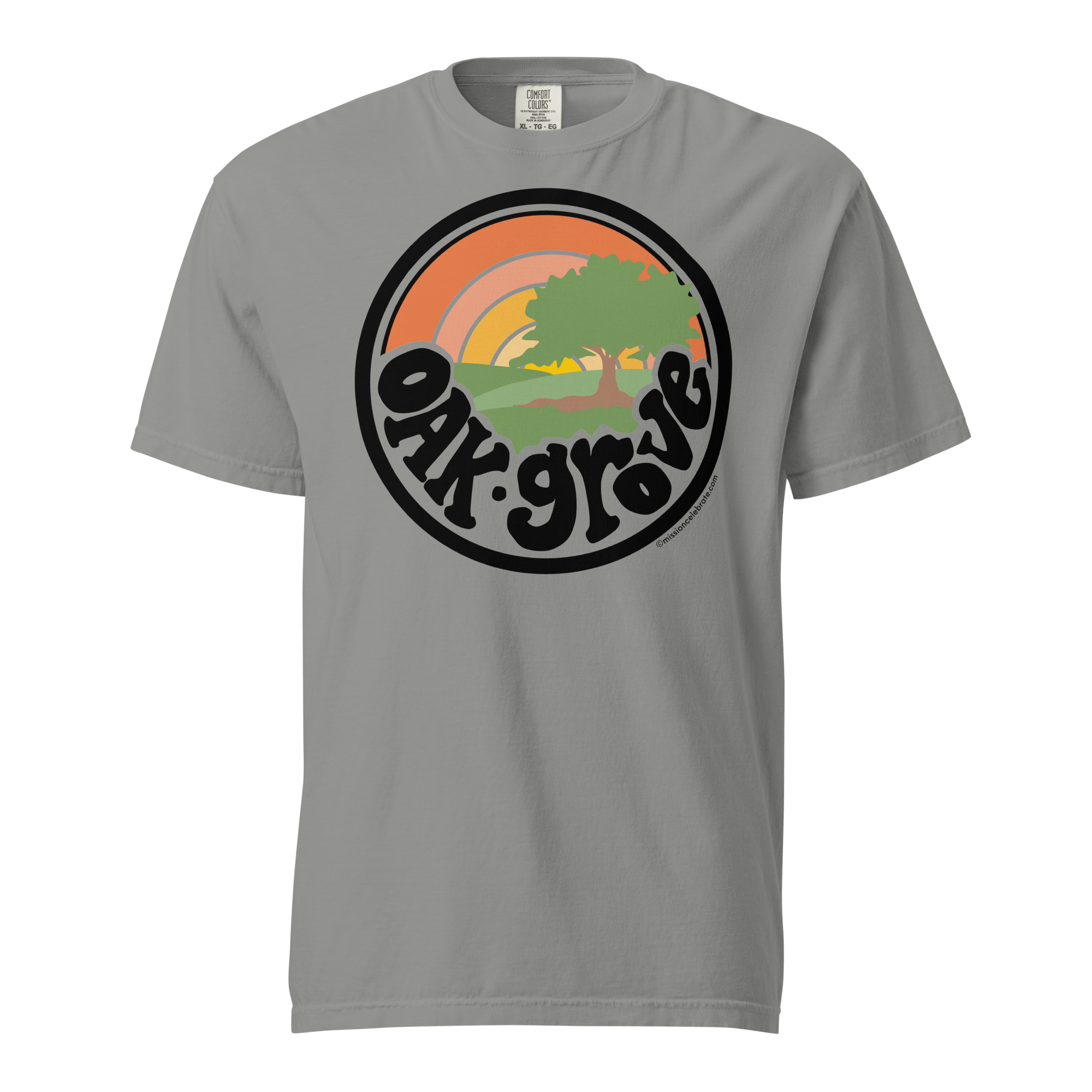 Oak Grove Mississippi Retro Sunrise T-Shirt - Handlettered Design by Leslie Gonce - Comfort Colors Tee - Main Street Collective