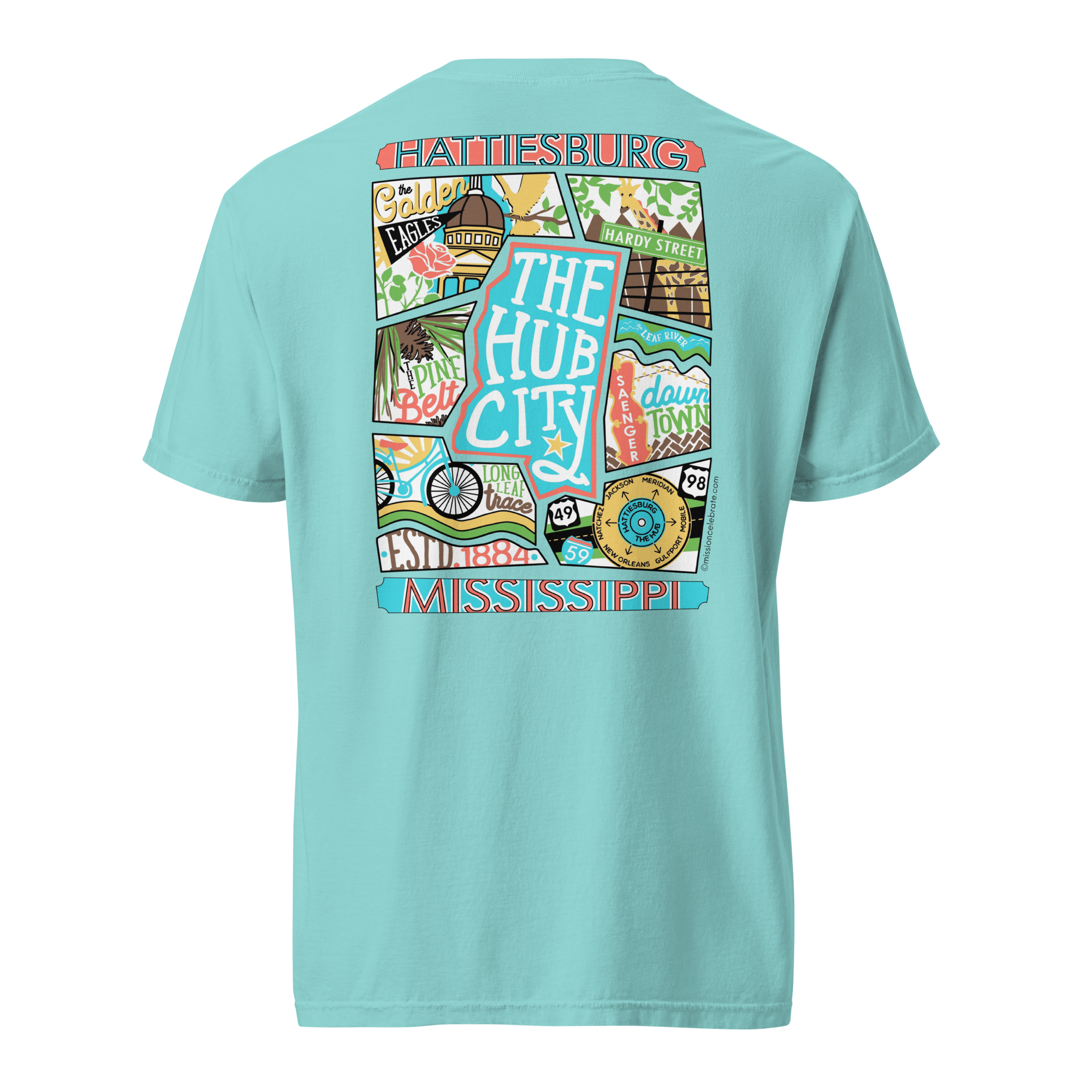 Hattiesburg Mississippi T-shirt: The Hub City Collage Art by Leslie Goncé | Main Street Collective