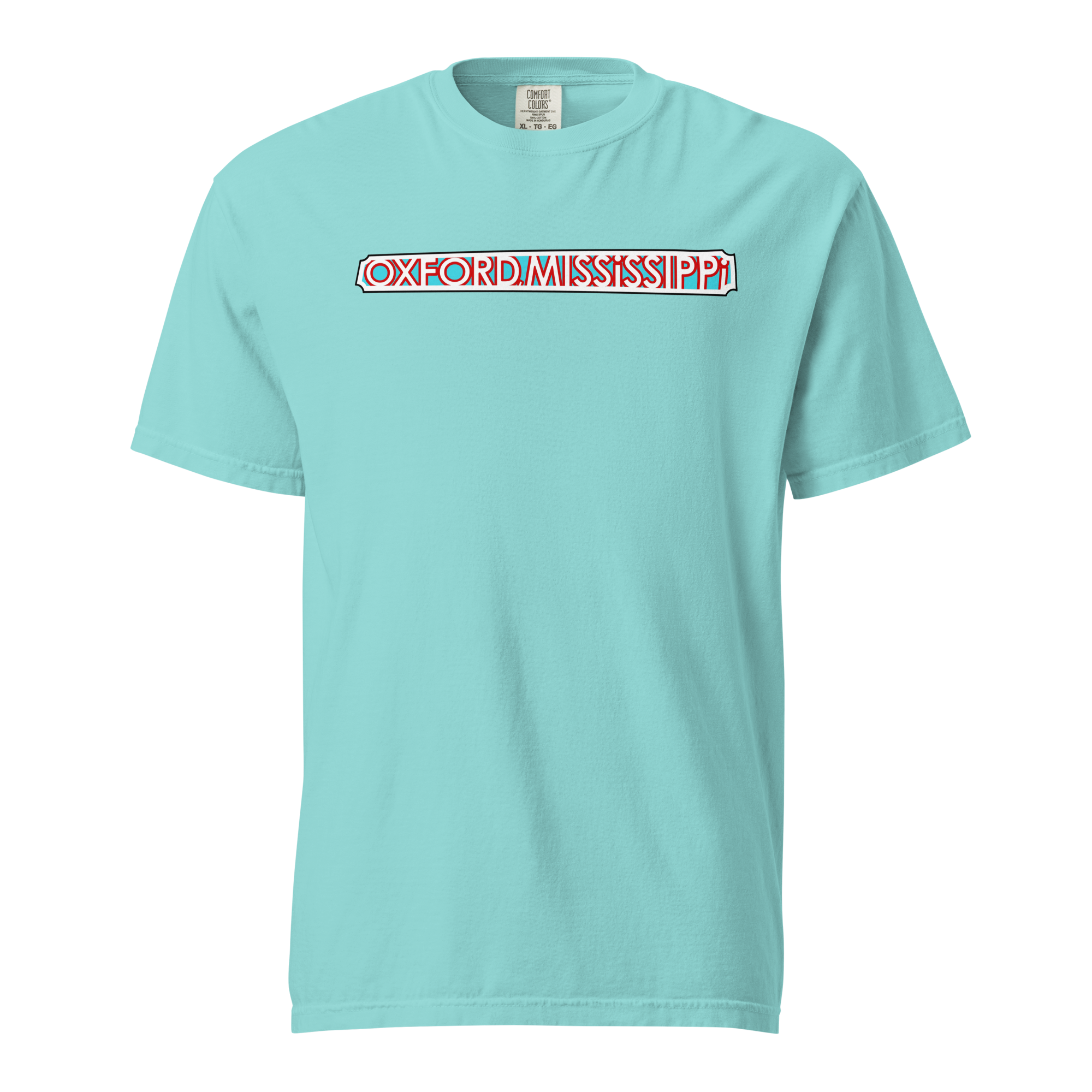 Oxford The Velvet Ditch Collage Art by Mississippi Artist ©LeslieGonce Comfort Colors Short Sleeve Tees (MISSISSIPPI)