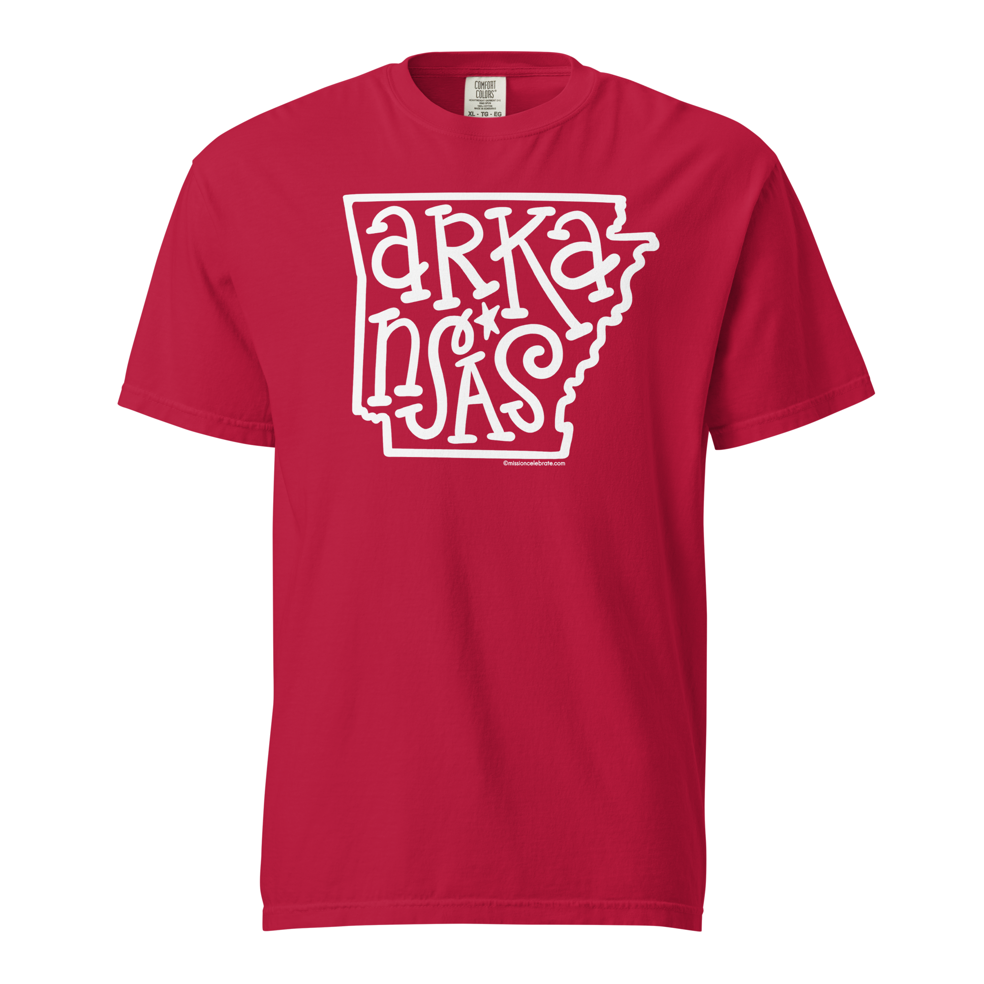 Arkansas Bouncy Letters (in white) Handlettered Art by © Leslie Gonce Comfort Colors Short Sleeve Tee (ARKANSAS)