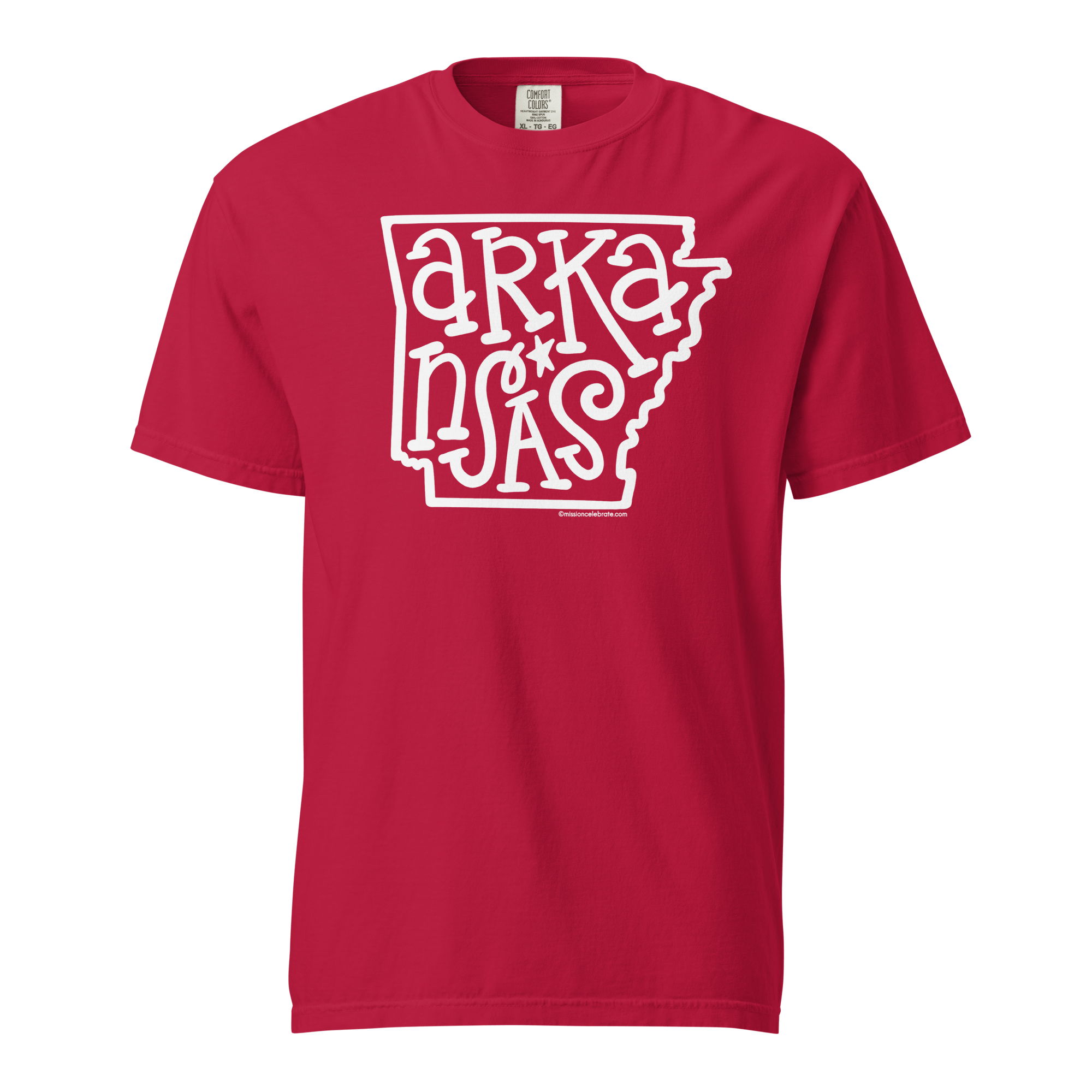 Arkansas Bouncy Letters (in white) Handlettered Art by © Leslie Gonce Comfort Colors Short Sleeve Tee (ARKANSAS)