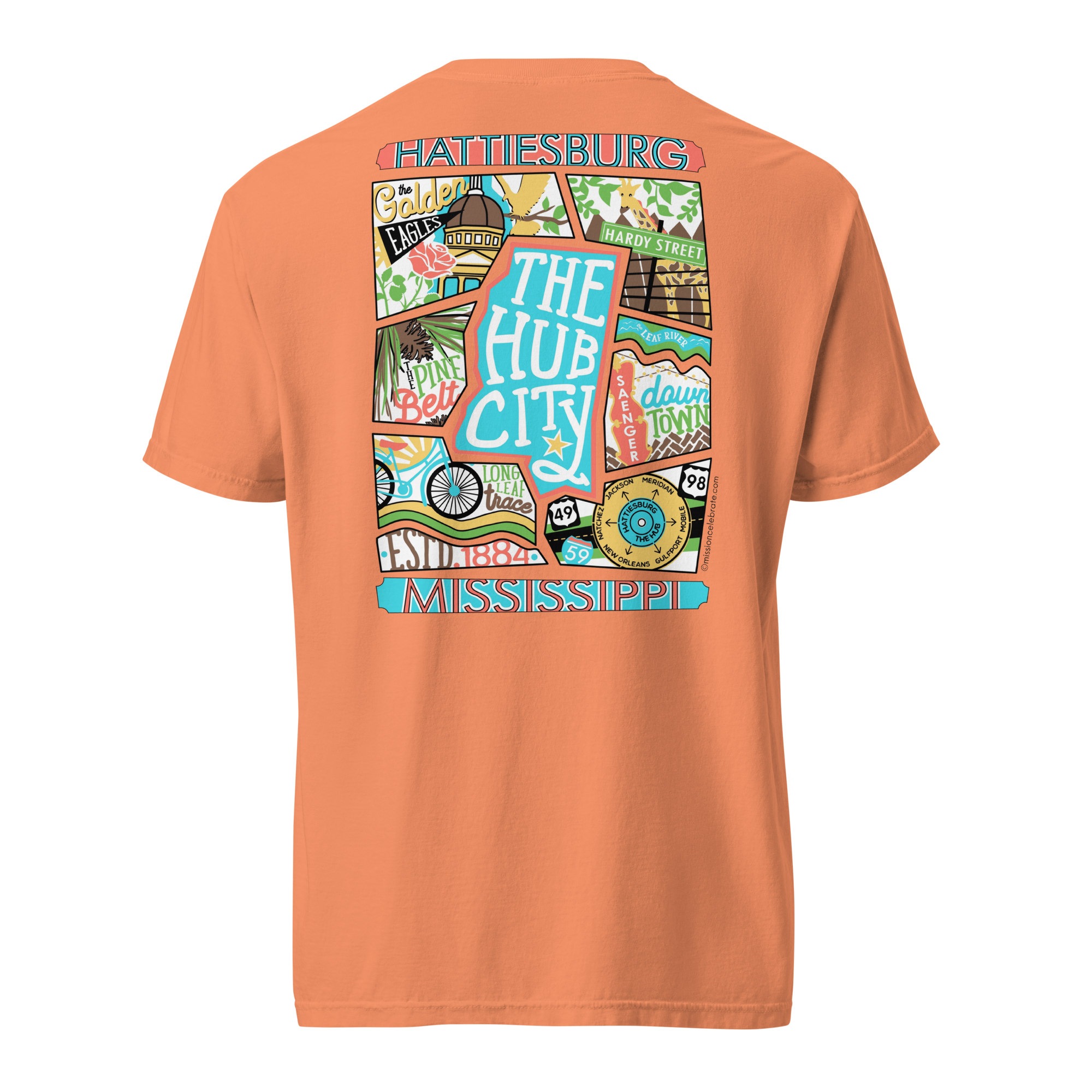 Hattiesburg Mississippi T-shirt: Hub City Collage by Leslie Gonice - Mississippi Souvenir Tee