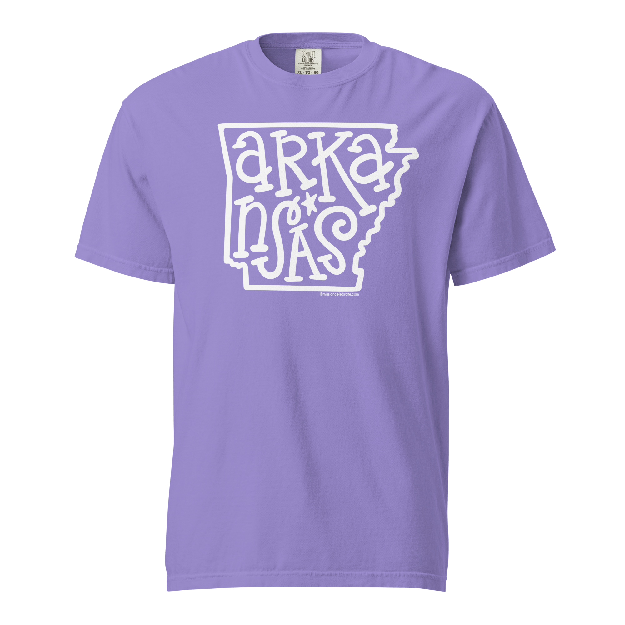 Arkansas Bouncy Letters (in white) Handlettered Art by © Leslie Gonce Comfort Colors Short Sleeve Tee (ARKANSAS)