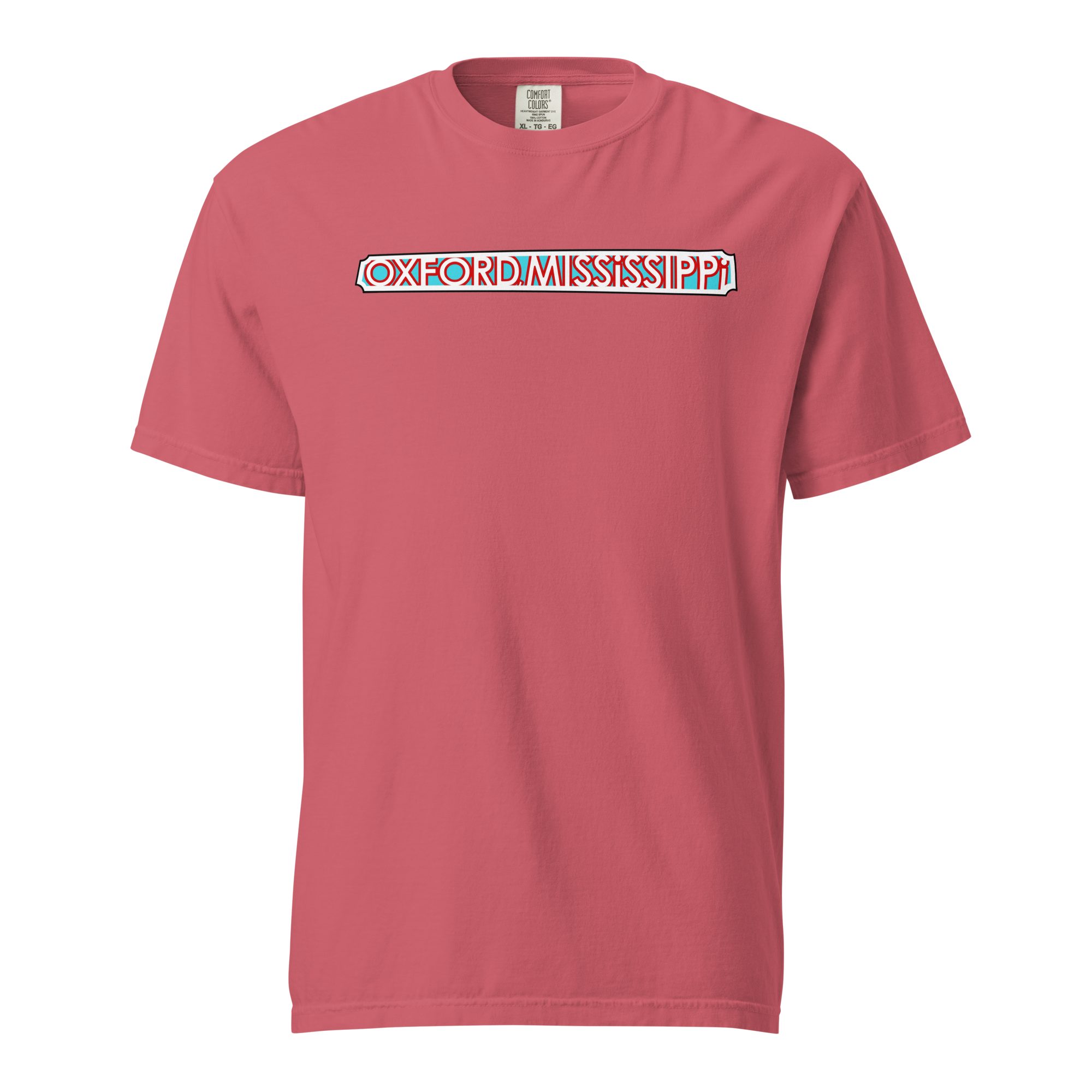 Oxford The Velvet Ditch Collage Art by Mississippi Artist ©LeslieGonce Comfort Colors Short Sleeve Tees (MISSISSIPPI)