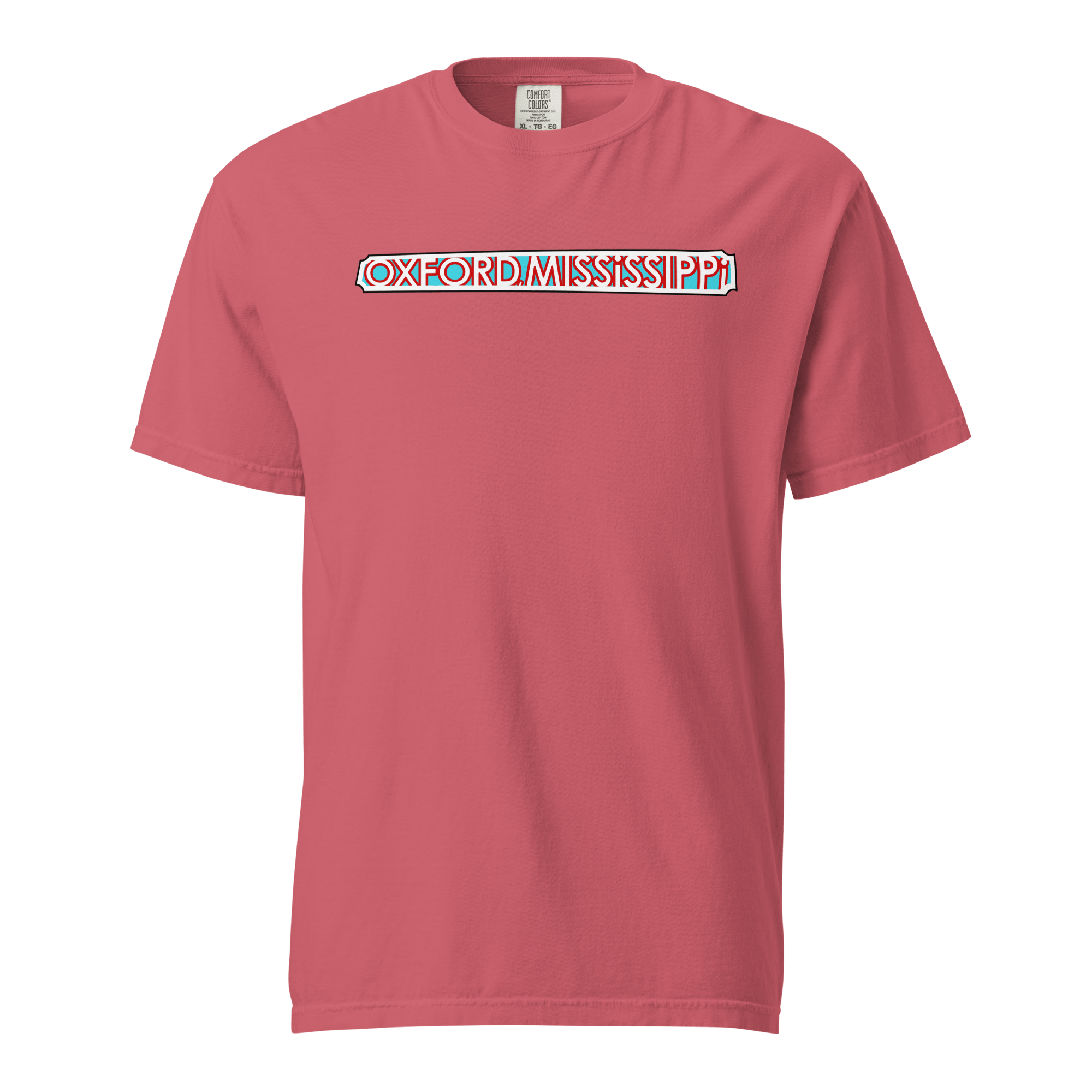 Oxford The Velvet Ditch Collage Art by Mississippi Artist ©LeslieGonce Comfort Colors Short Sleeve Tees (MISSISSIPPI)