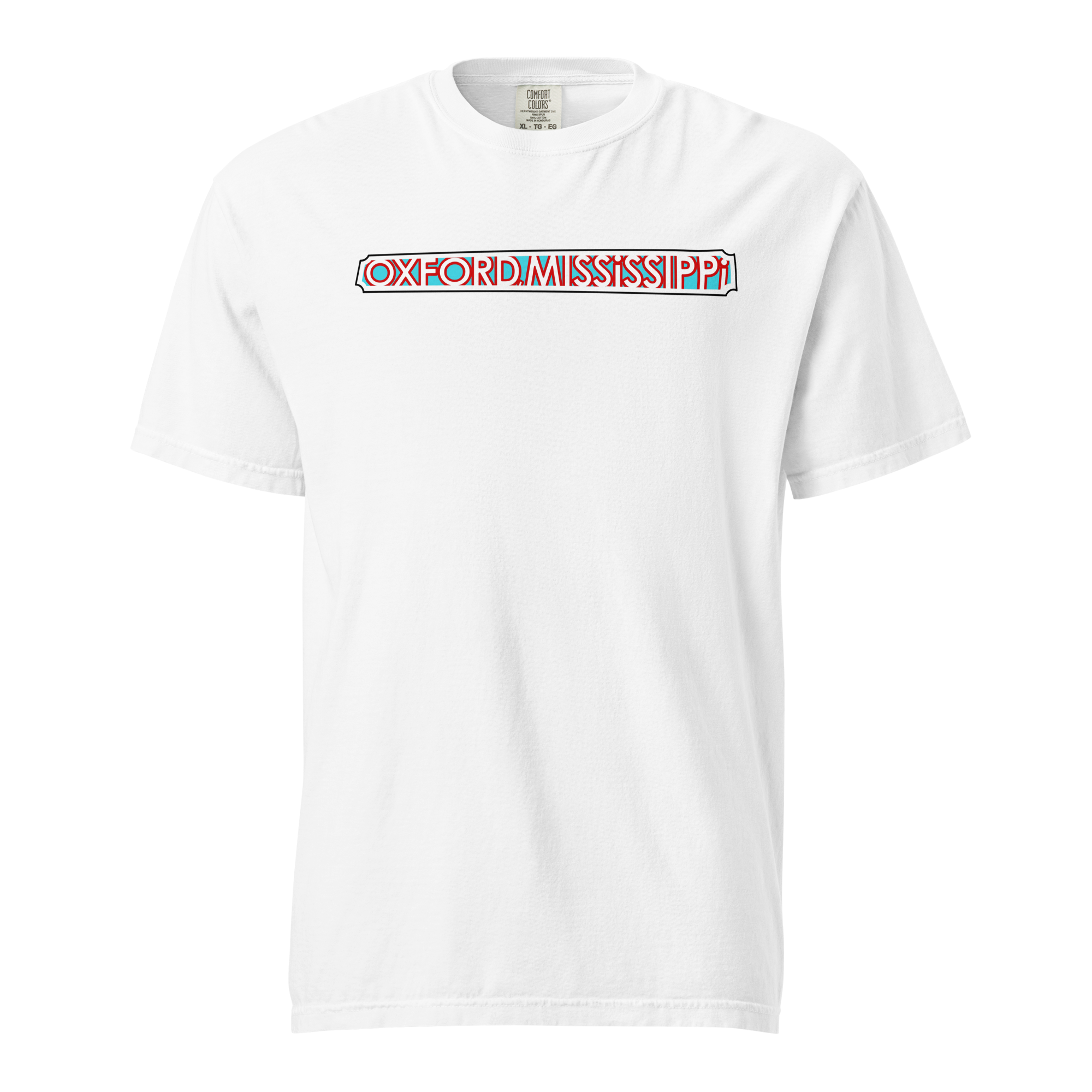 Oxford The Velvet Ditch Collage Art by Mississippi Artist ©LeslieGonce Comfort Colors Short Sleeve Tees (MISSISSIPPI)
