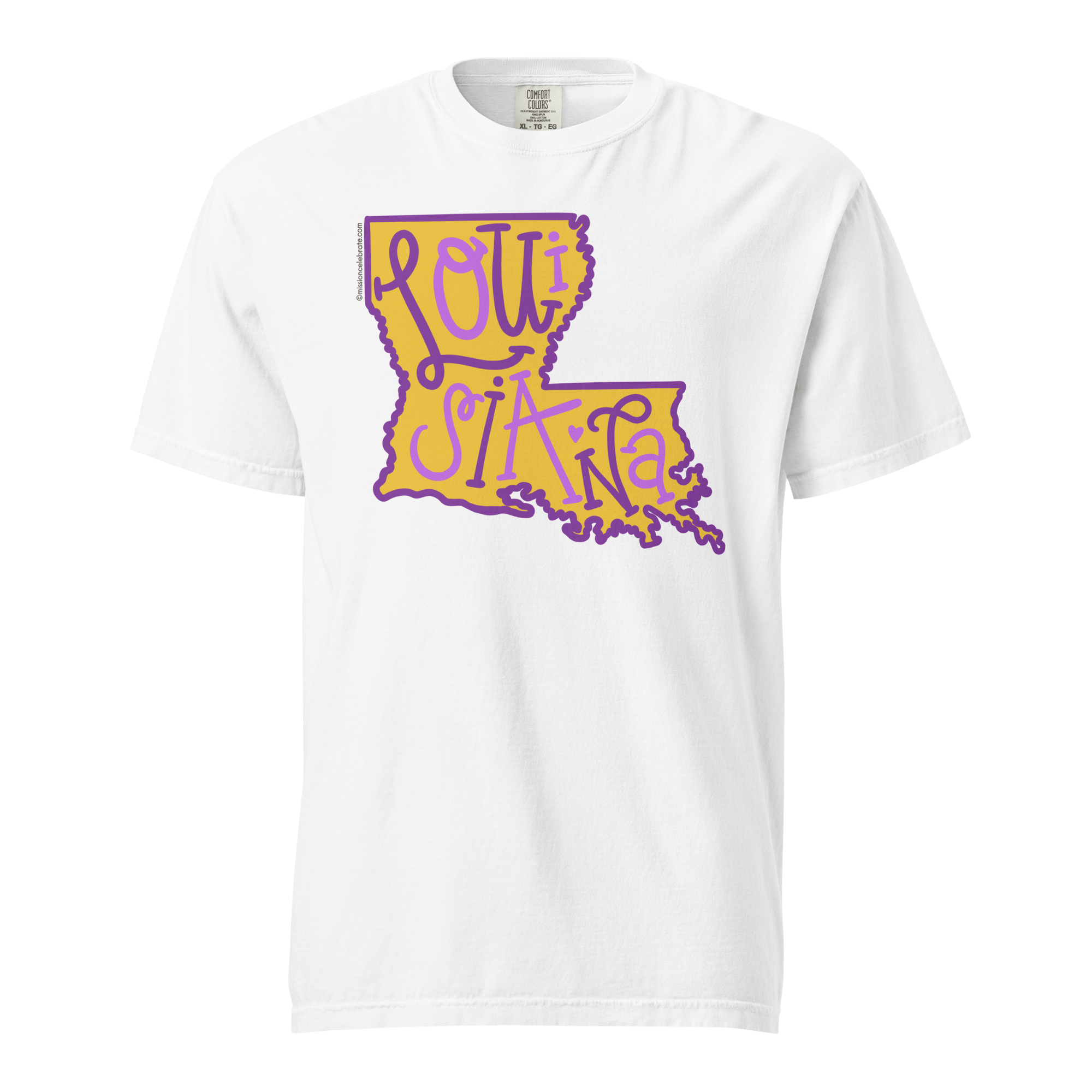 Louisiana T-shirt: Purple & Gold Bouncy Letters by Leslie Gonce, Comfort Colors Tee