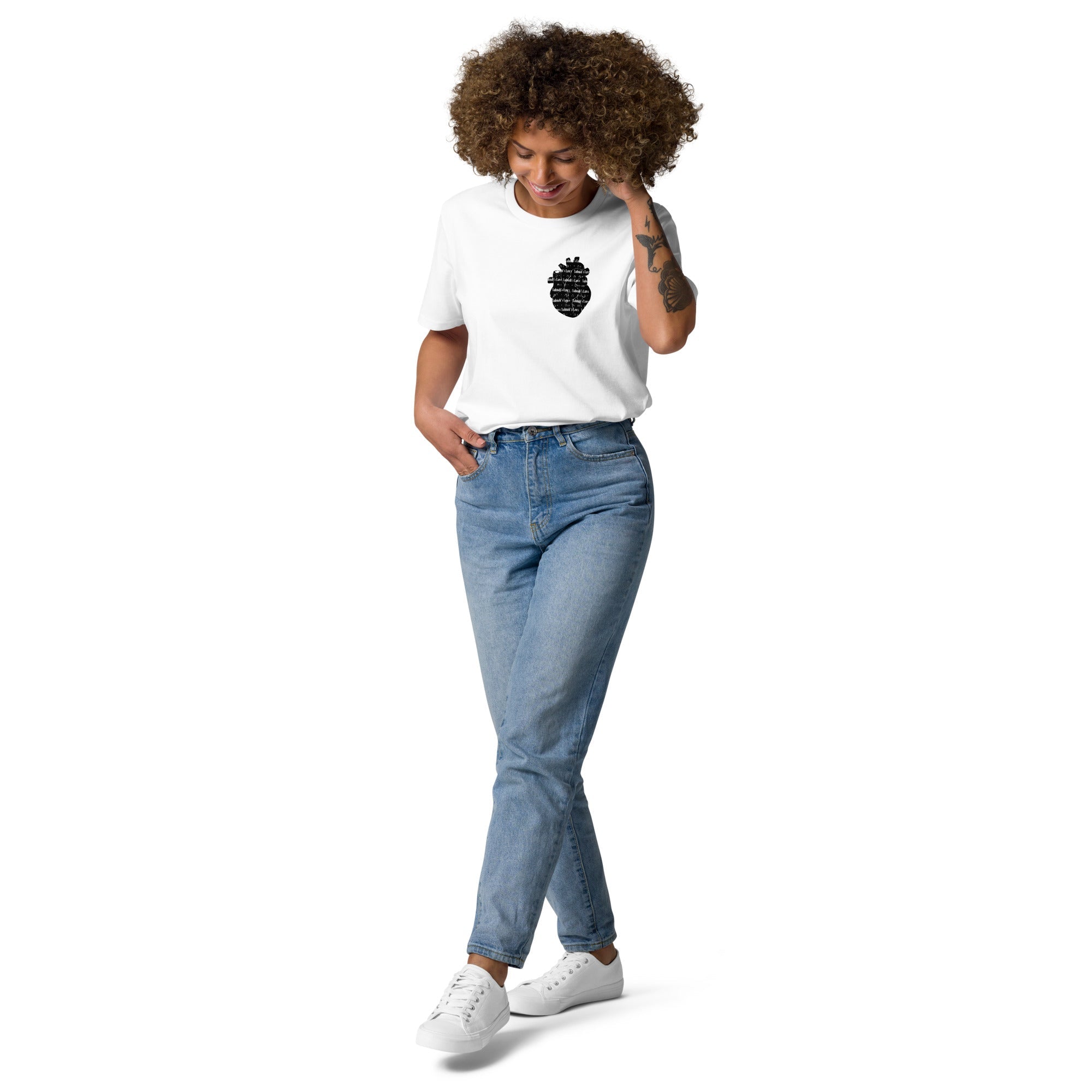 Woman in "IN MY HEART" Organic Cotton Unisex T-shirt by Main Street Collective