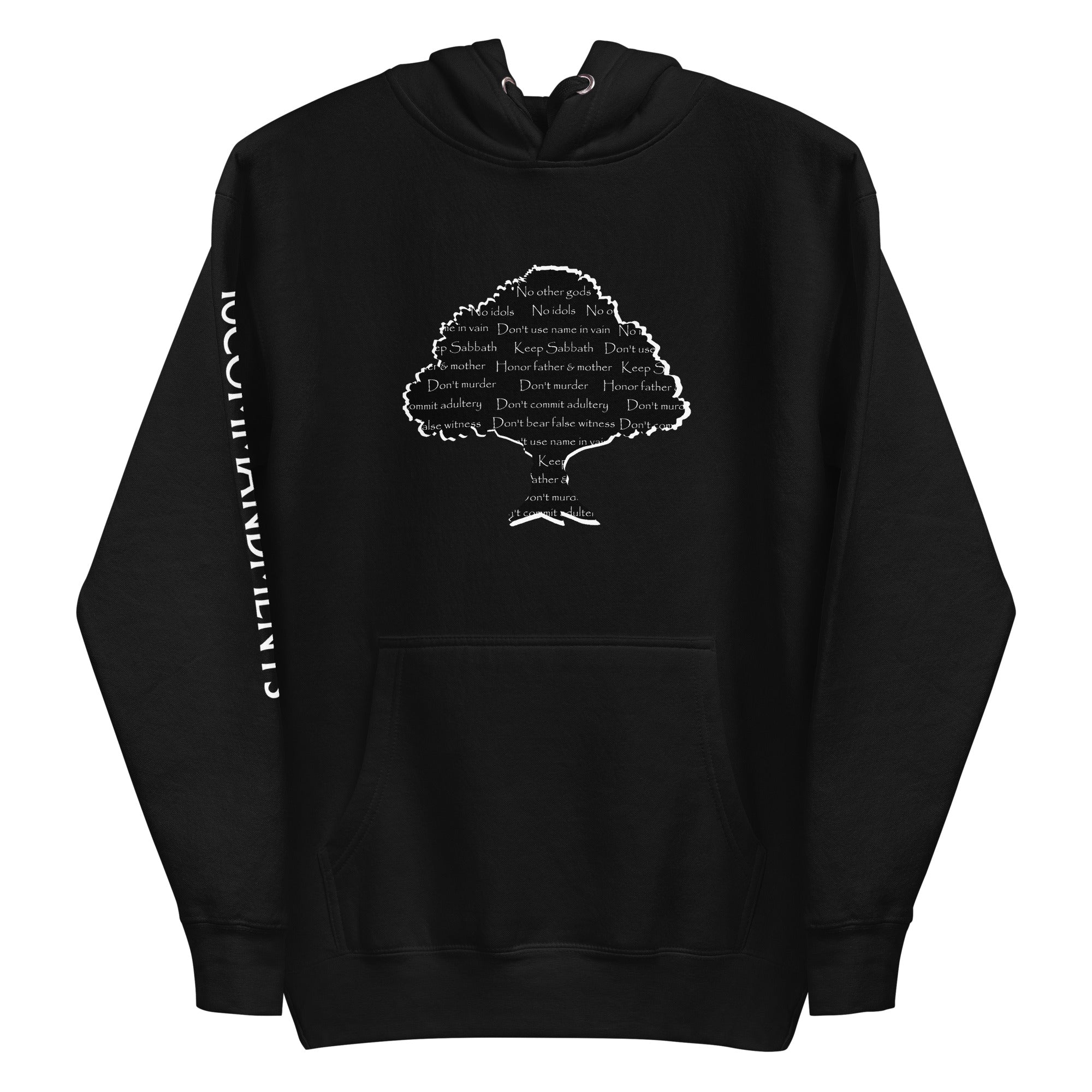 Black Ten Commandments Tree Hoodie | Unisex Pullover | Faith-Based Apparel