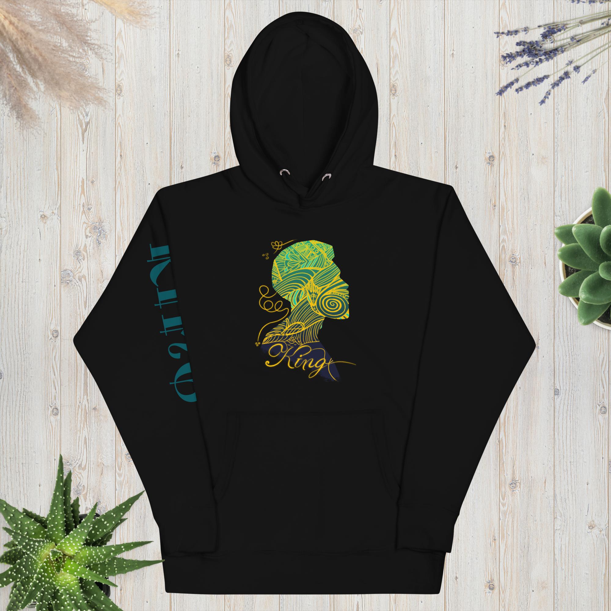 KING Hoodie: Black Unisex Pullover with Graphic Print & Sleeve Detail | Main Street Collective
