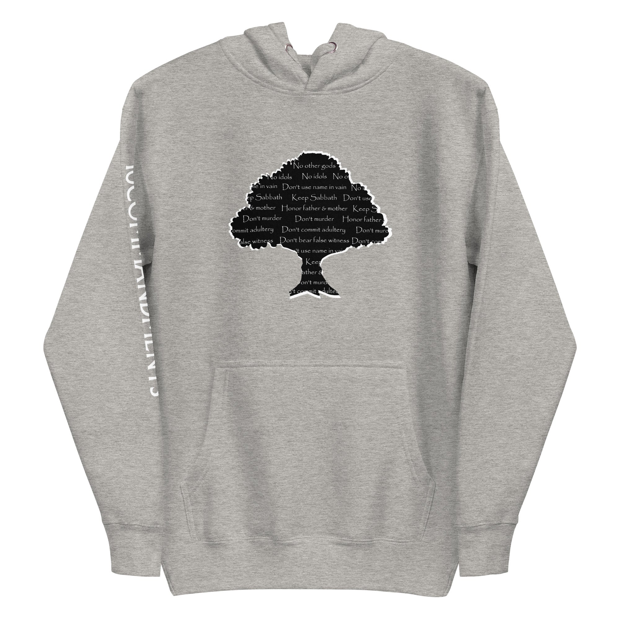 Gray Unisex Hoodie - Ten Commandments Tree Design: Faith-Based Apparel