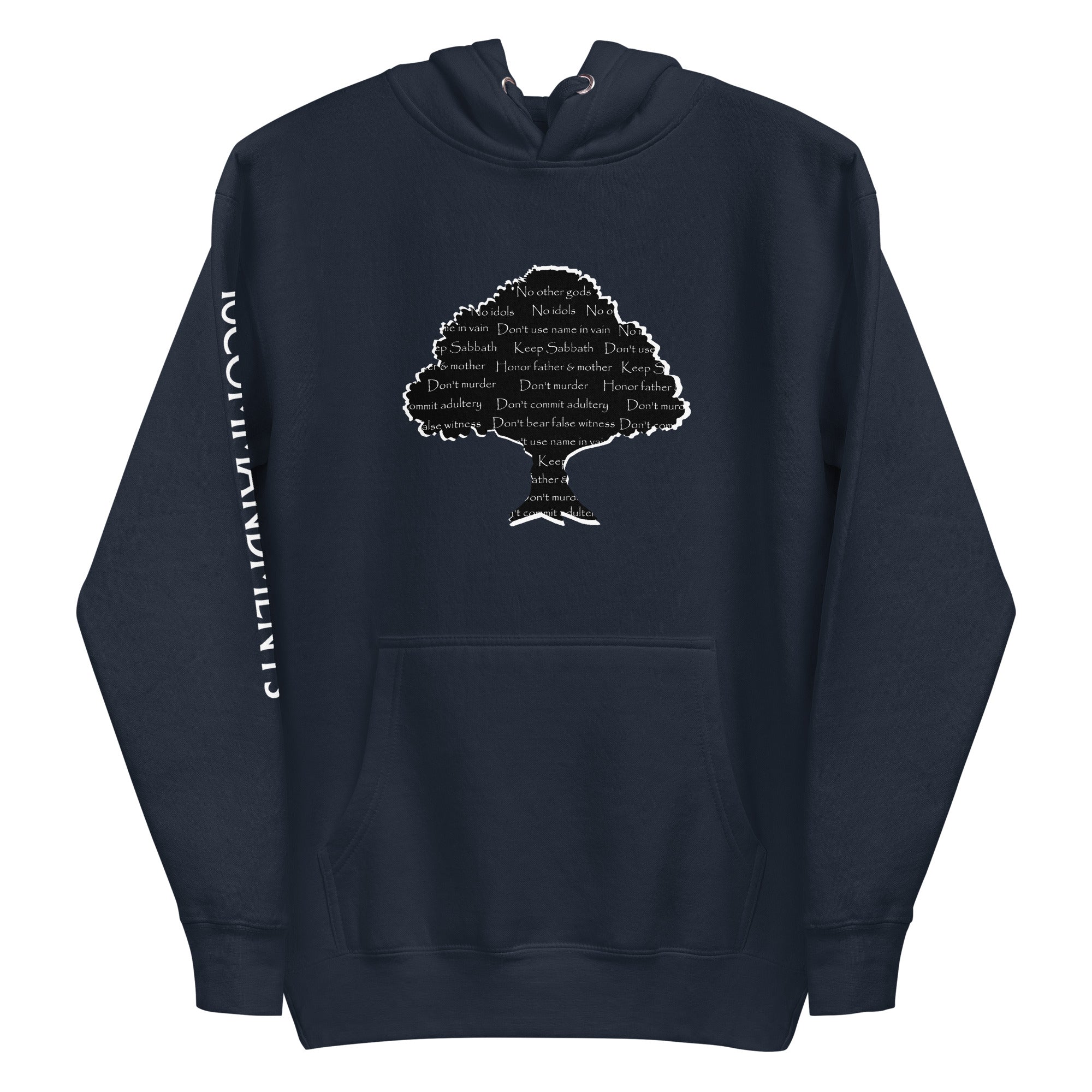 Navy Hoodie with Ten Commandments Tree Graphic | Religious Apparel