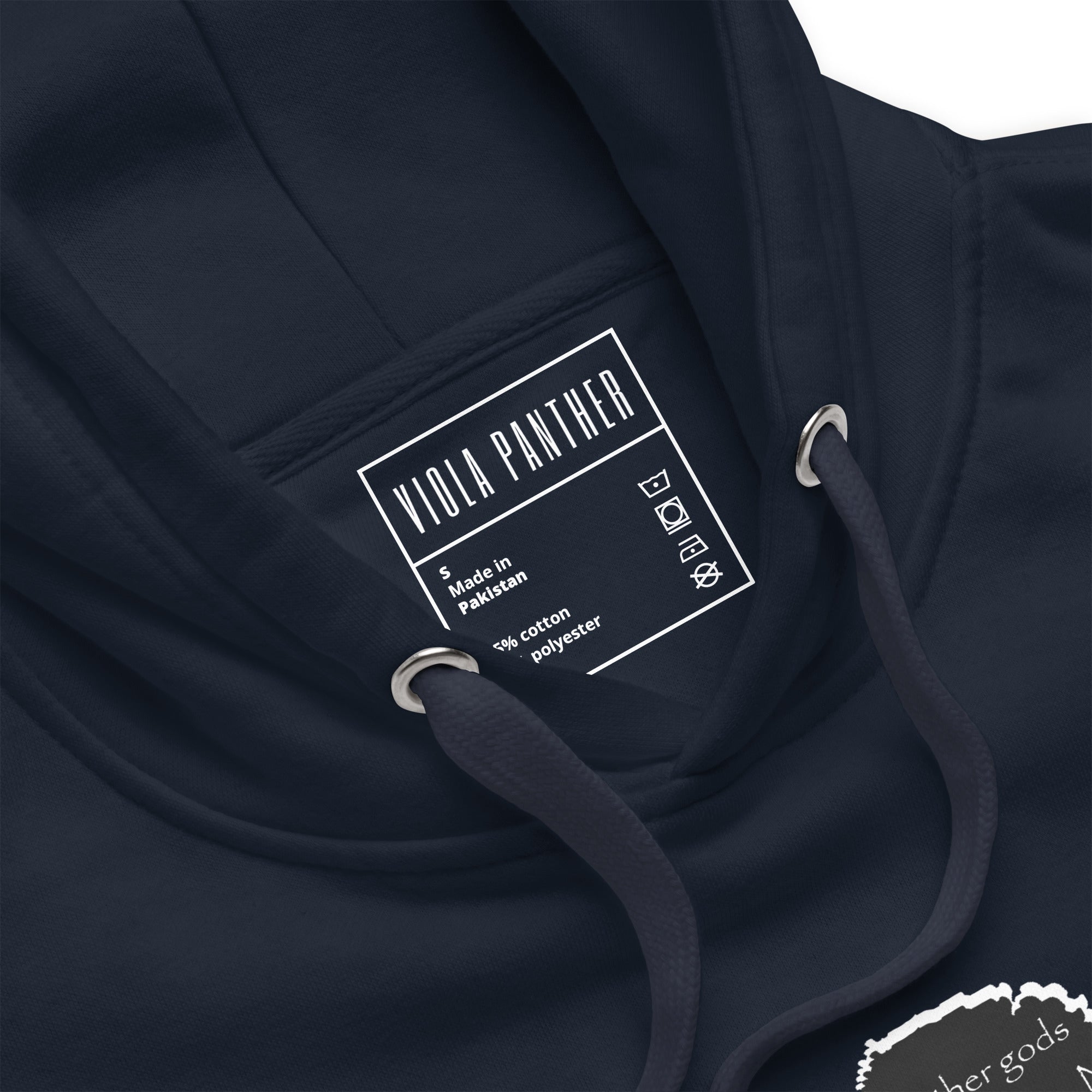 Viola Panther Navy Hoodie - Hood Detail: Size S, Made in Pakistan, Cotton/Polyester Blend, Laundry Symbols