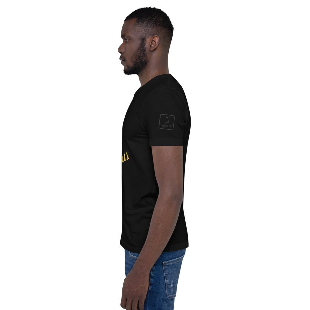 WE THE RIGHTEOUS T-shirt Side View: Black unisex tee for men's fashion and everyday wear.