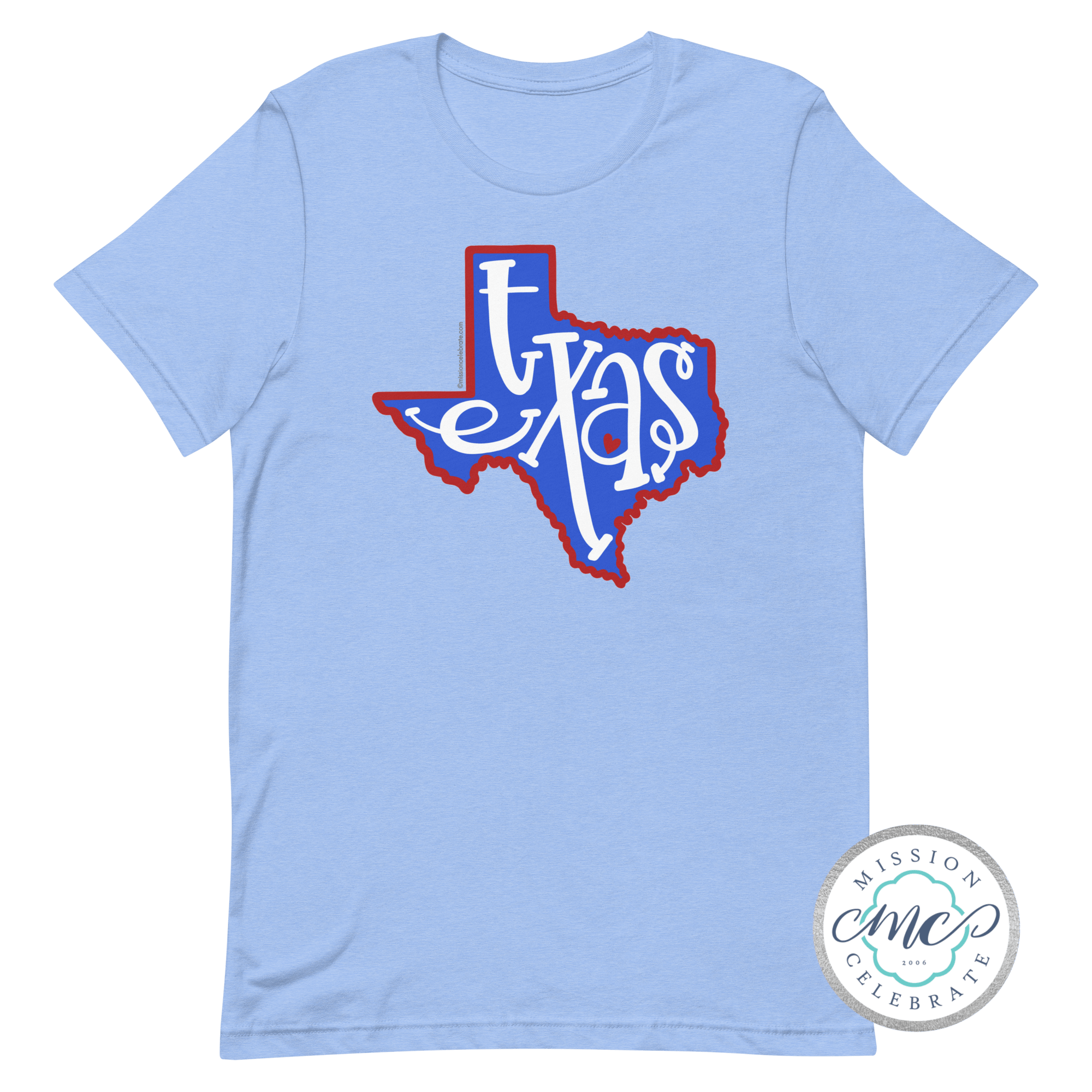 Texas T-shirt: Red, White, & Blue Design. Bella+Canvas Tee with Handlettered Texas art.