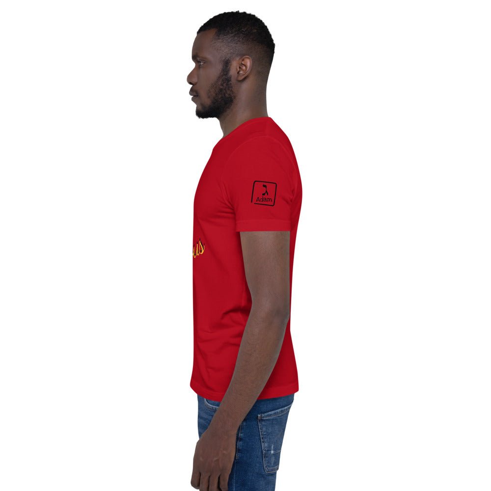Man wearing red 'We The Righteous' T-Shirt - Main Street Collective apparel.
