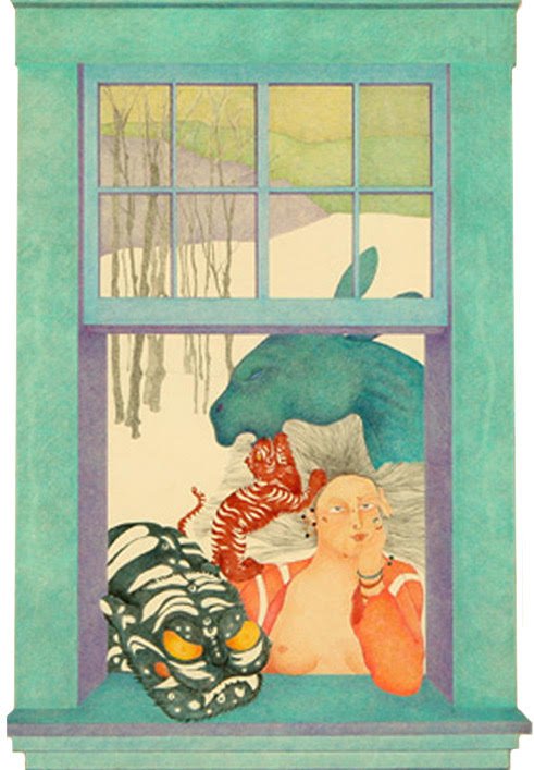 Art: Woman, Tiger, Horse Inside Window Painting by Barbara-Ann Carver-Hunt at Main Street Collective