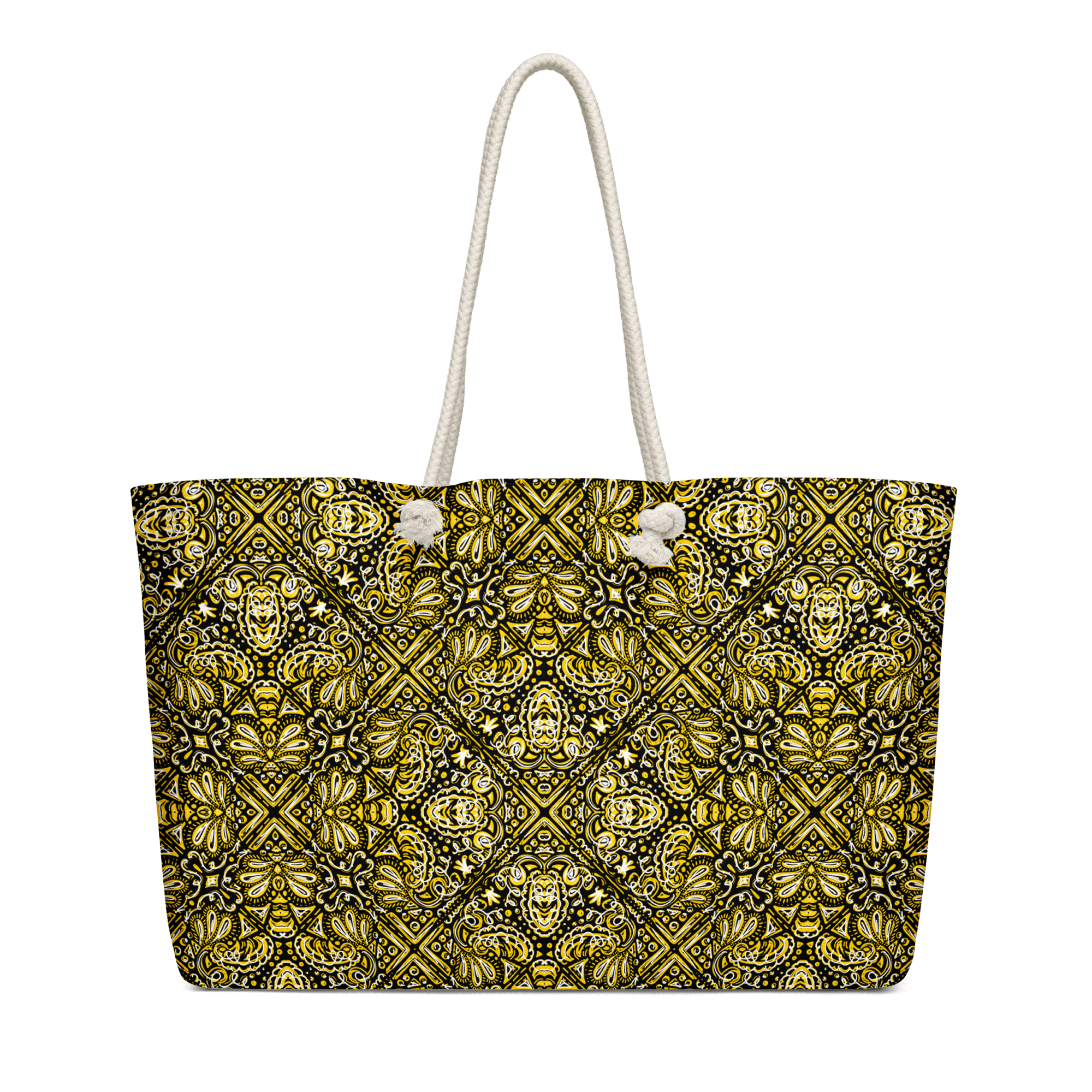 Black & Gold Weekender Bag with Rope Handles - Hand-drawn Art by Mississippi Artist Leslie Gonce