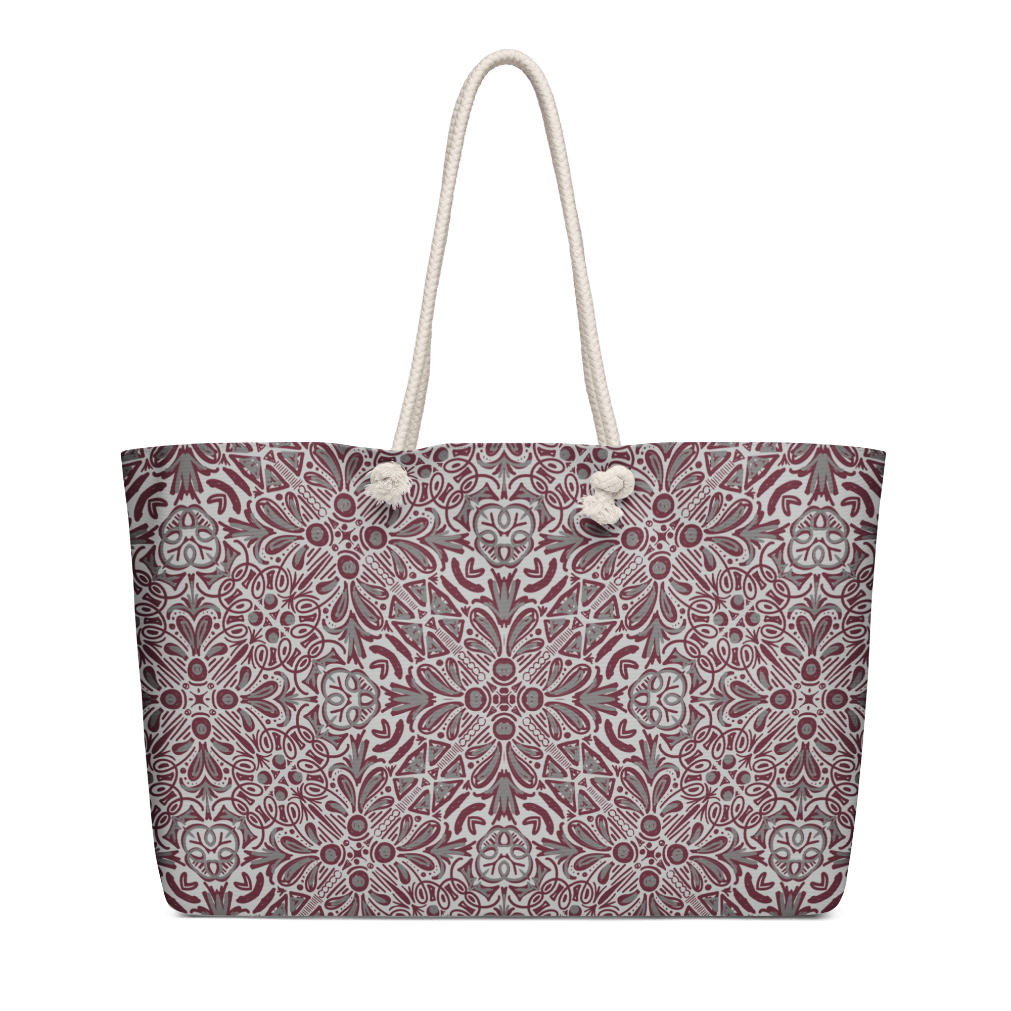 Maroon & Gray Oversized Weekender Bag with Rope Handles - Artist Designed Tote from Main Street Collective