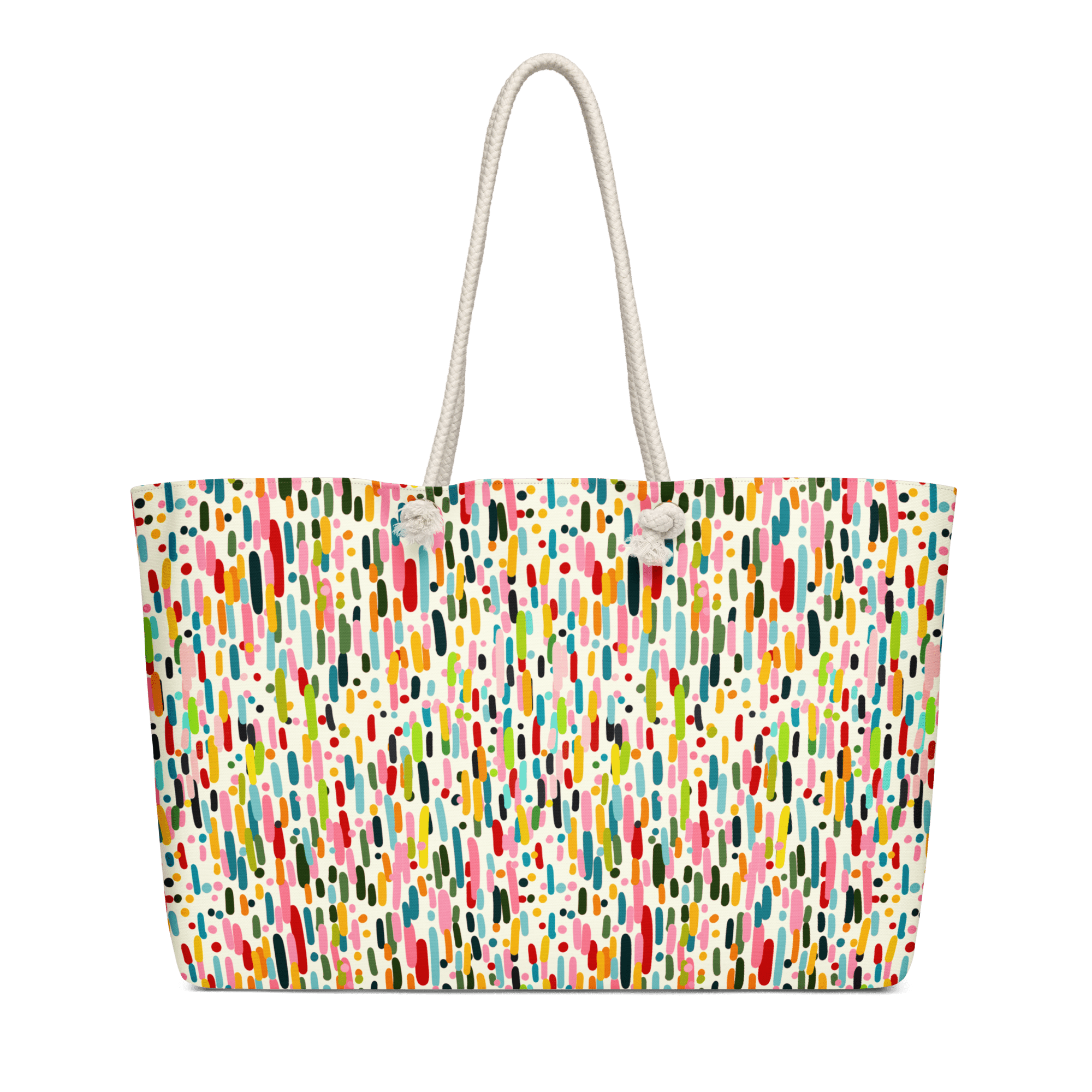 Confetti Art Weekender Bag: Colorful oversized tote with rope handles, by Leslie Gonce at Main Street Collective.