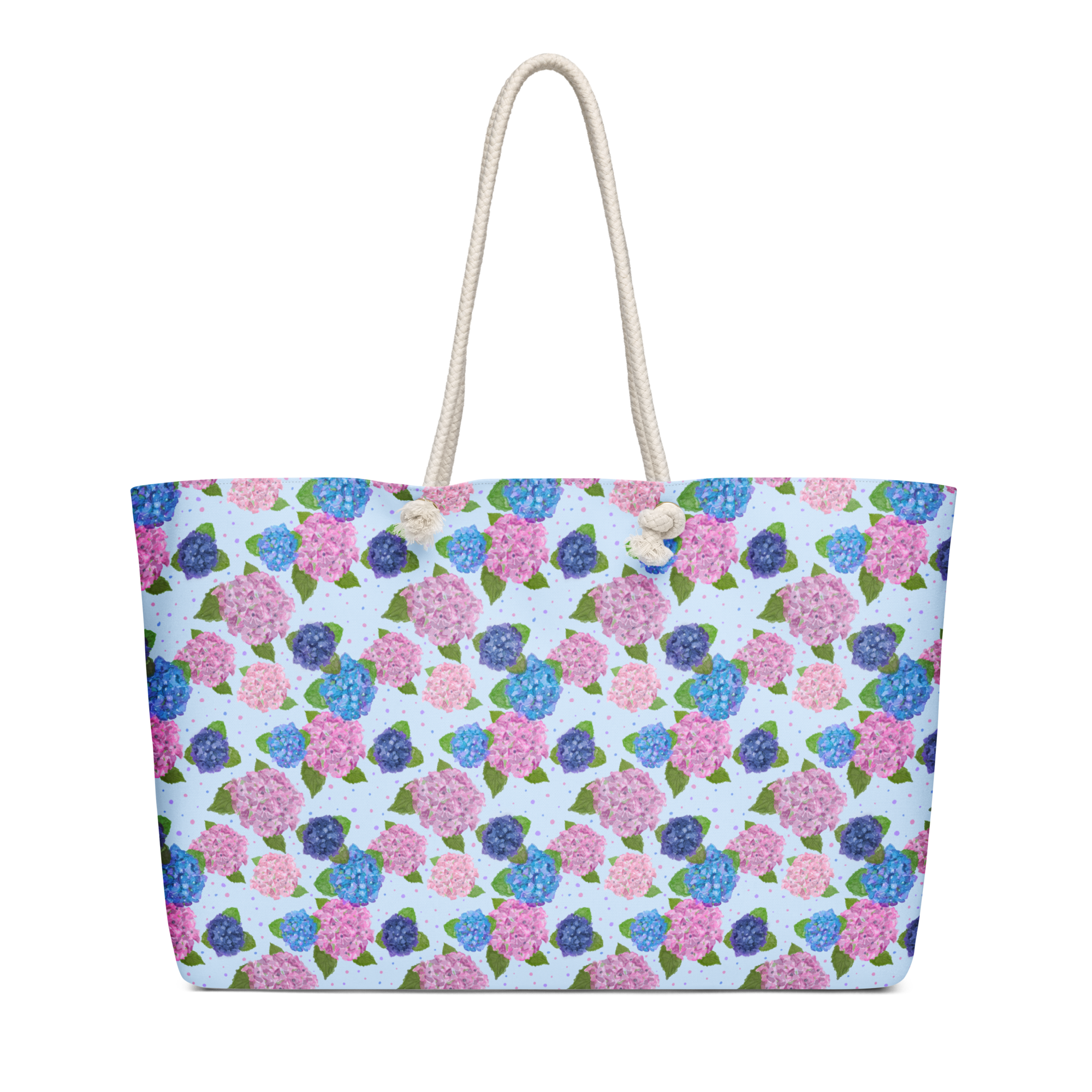 Happy Hydrangeas Watercolor Art Oversized Weekender Bag with Rope Handles - handdrawn art by Mississippi Artist, Leslie Gonce