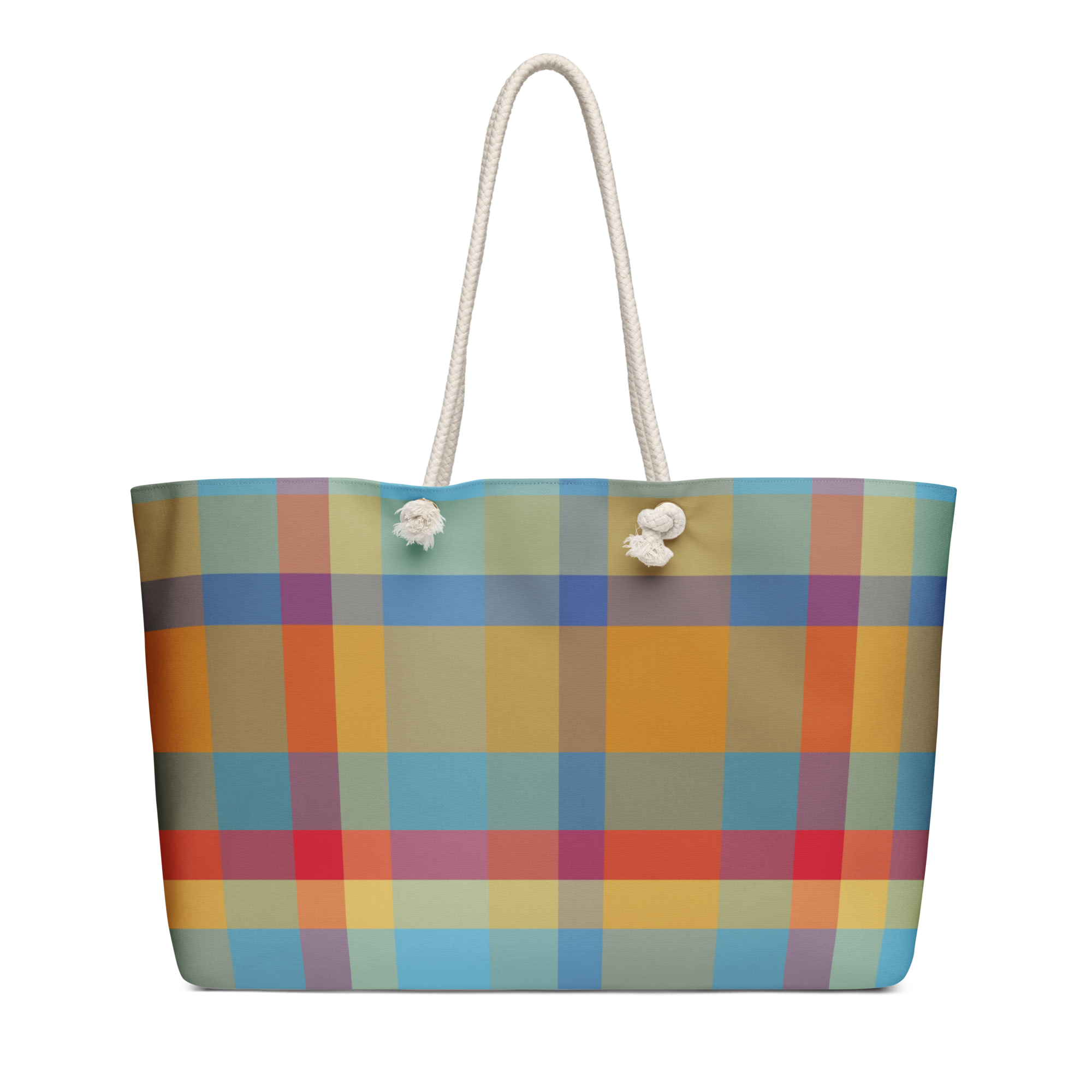 Carver Plaid Art Oversized Weekender Bag with Rope Handles - handdrawn art by Mississippi Artist, Leslie Gonce