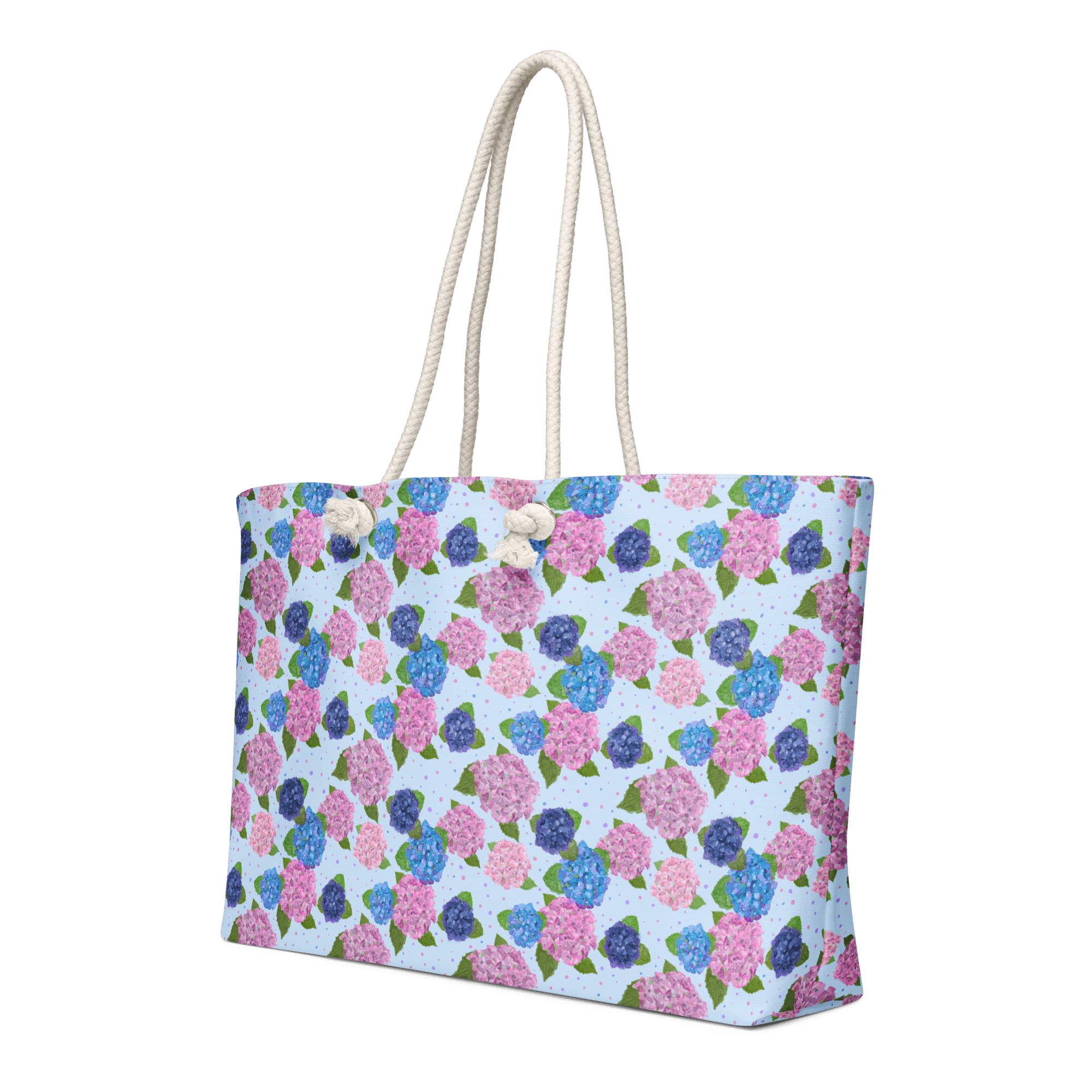 Happy Hydrangeas Weekender Bag: Watercolor Art by Mississippi Artist Leslie Gonce, Rope Handles, Oversized Travel Bag by Main Street Collective