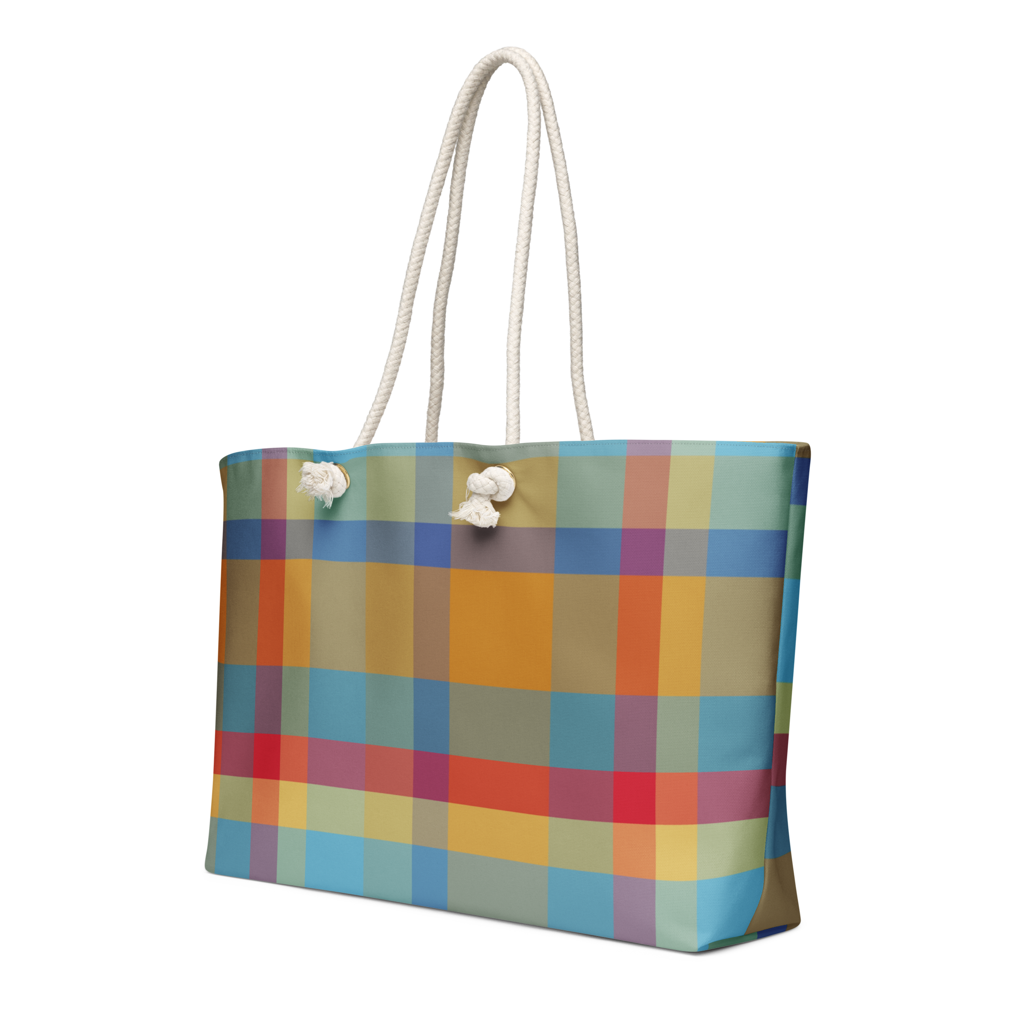 Carver Plaid Art Oversized Weekender Bag with Rope Handles - handdrawn art by Mississippi Artist, Leslie Gonce