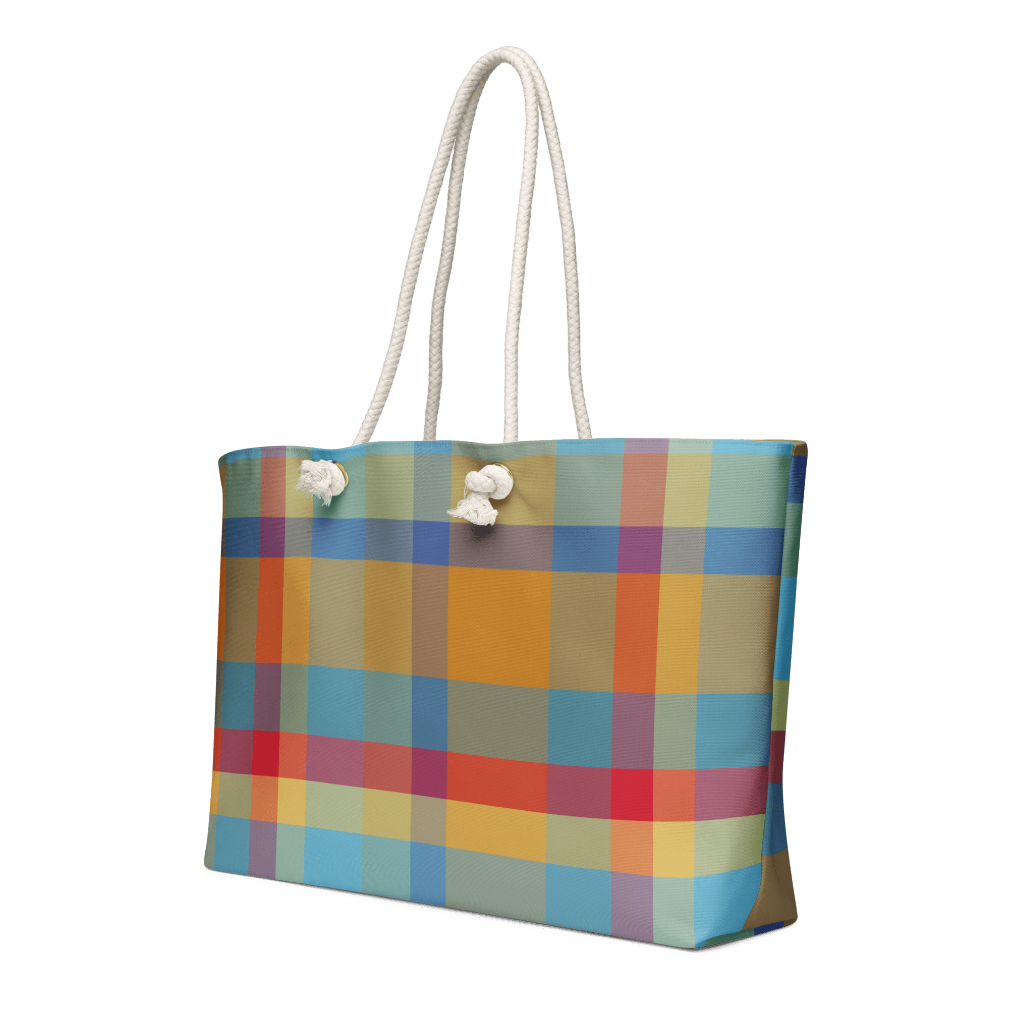 Carver Plaid Weekender Bag: Oversized Tote with Rope Handles, Hand-Drawn Art by Leslie Gonce, Main Street Collective