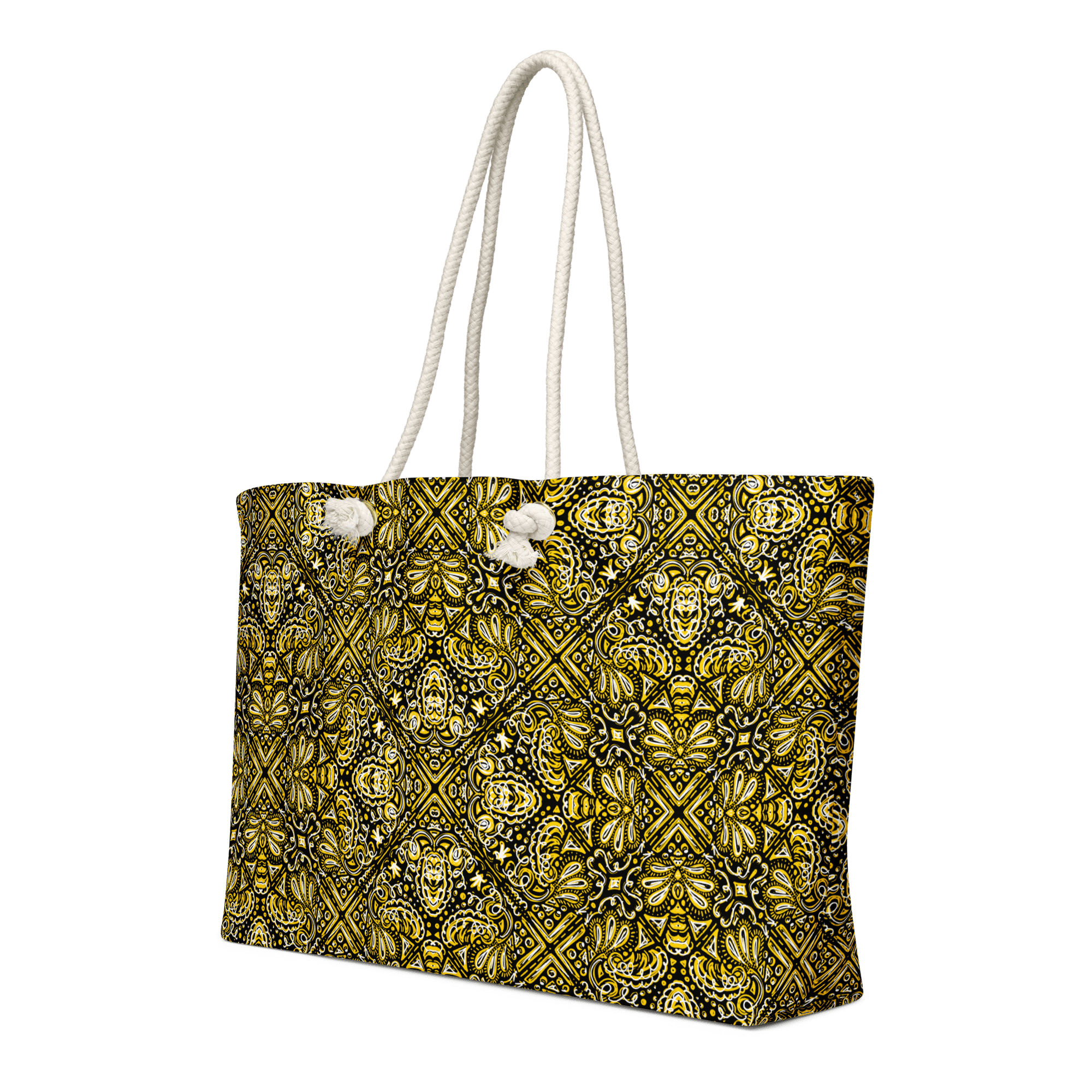 Black & Gold Jubilee Weekender Bag by Leslie Gonce - Oversized Travel Tote with Rope Handles from Main Street Collective