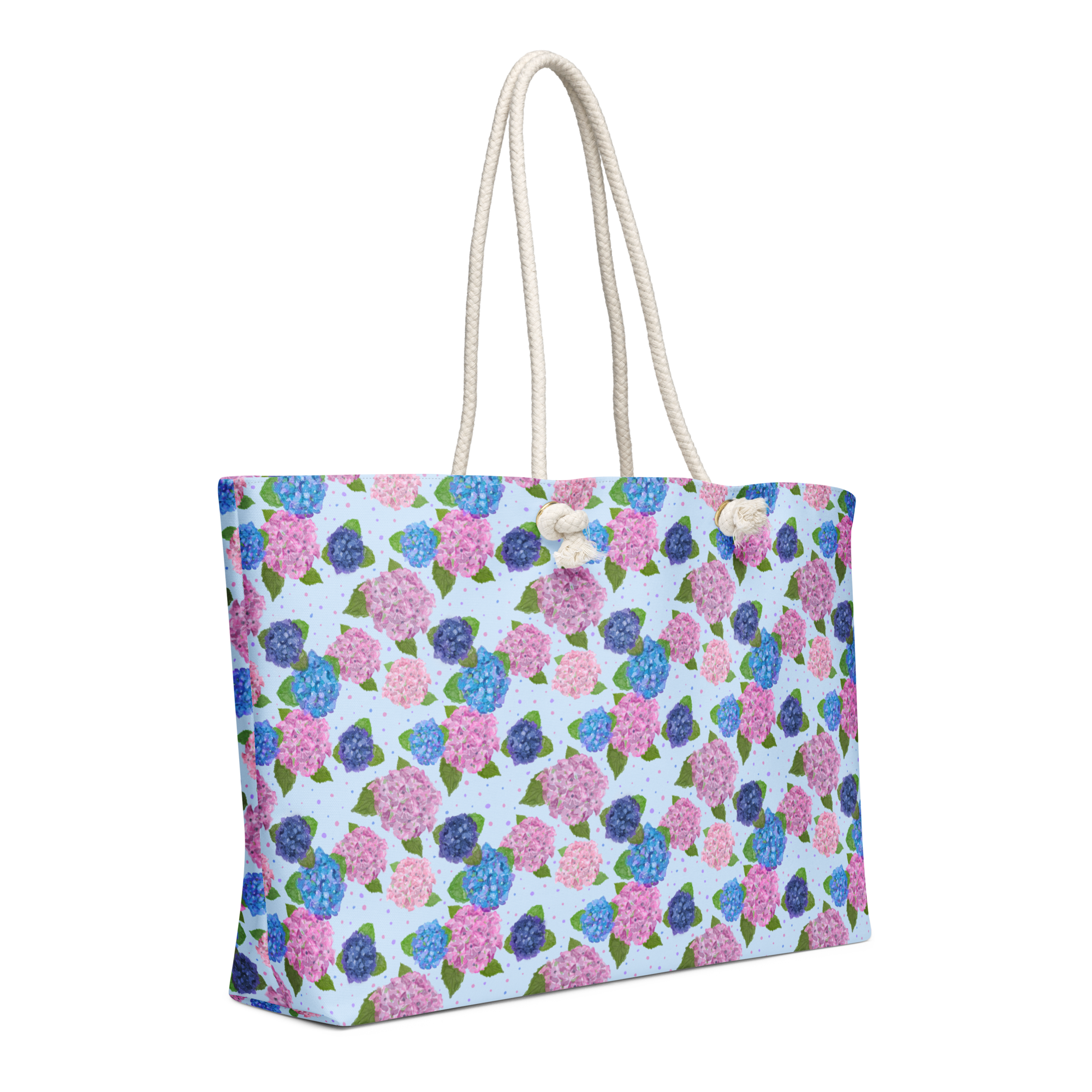 Happy Hydrangeas Watercolor Art Oversized Weekender Bag with Rope Handles - handdrawn art by Mississippi Artist, Leslie Gonce