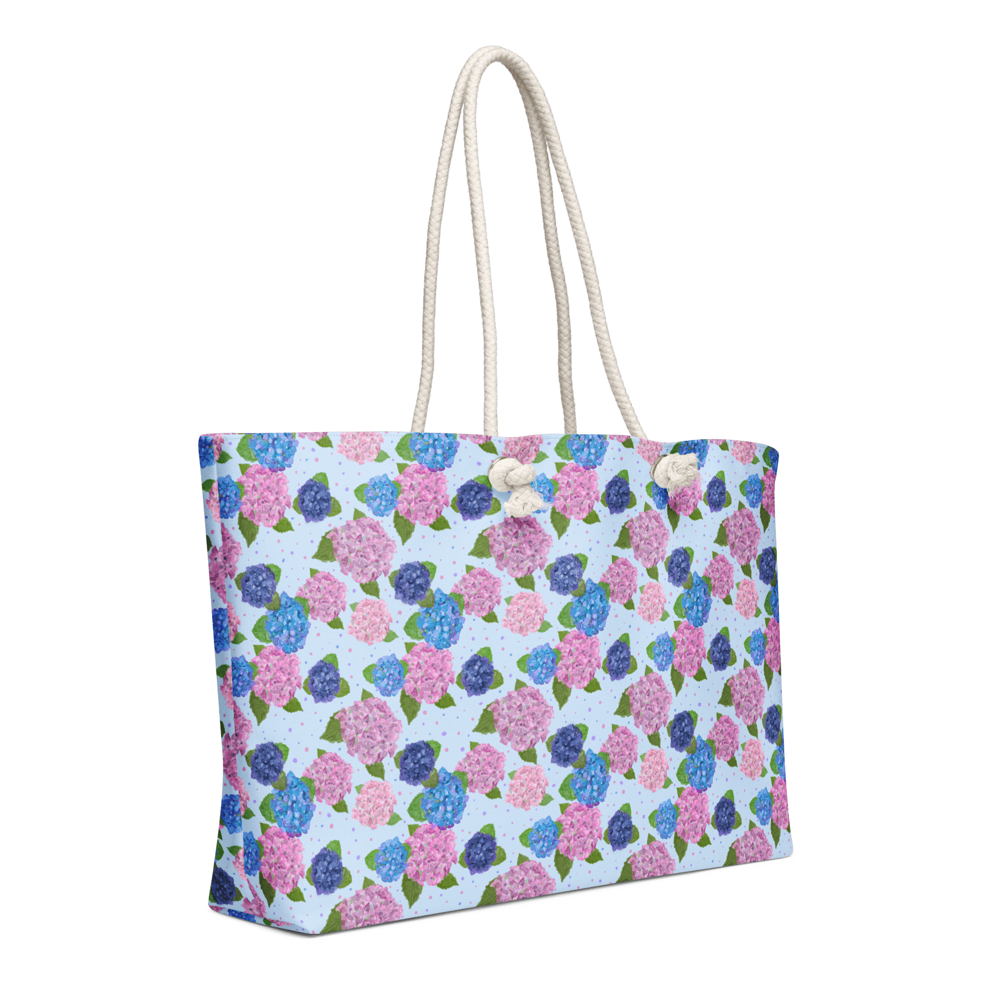 Hydrangea Weekender Bag: Floral Oversized Bag with Rope Handles, Watercolor Art by Leslie Gonce - Main Street Collective