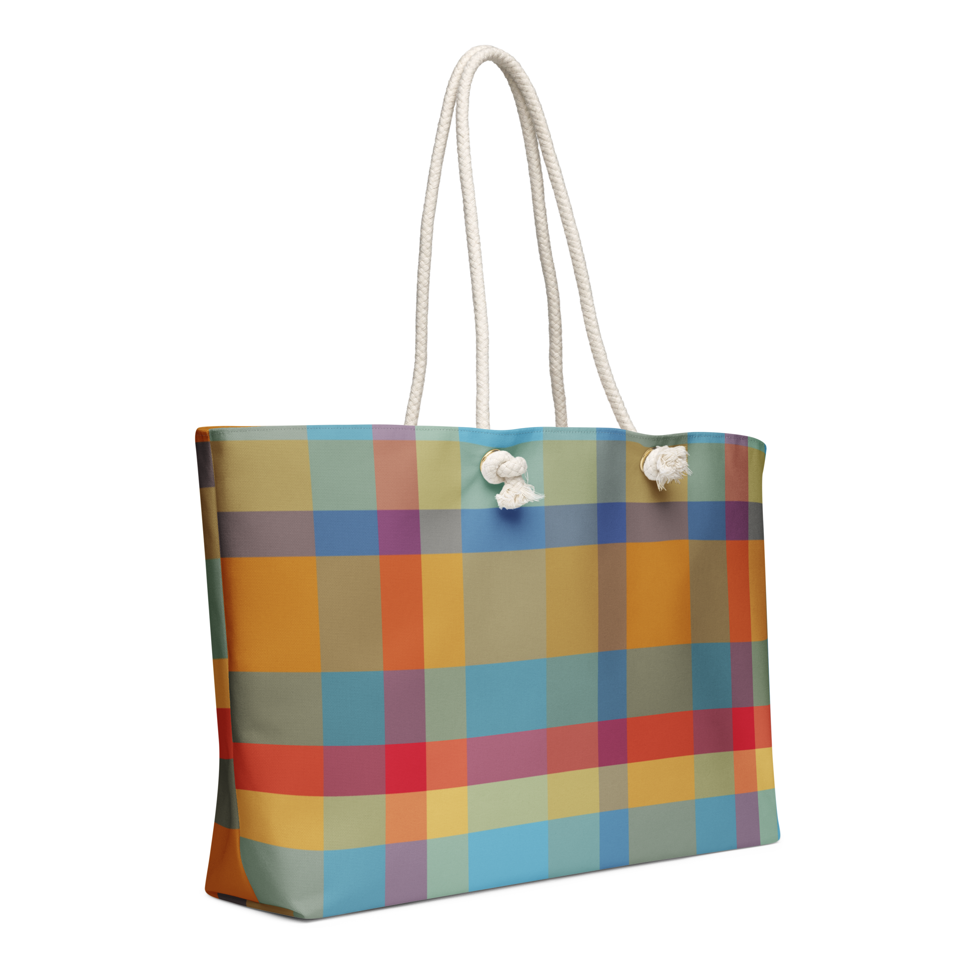 Carver Plaid Art Oversized Weekender Bag with Rope Handles - handdrawn art by Mississippi Artist, Leslie Gonce