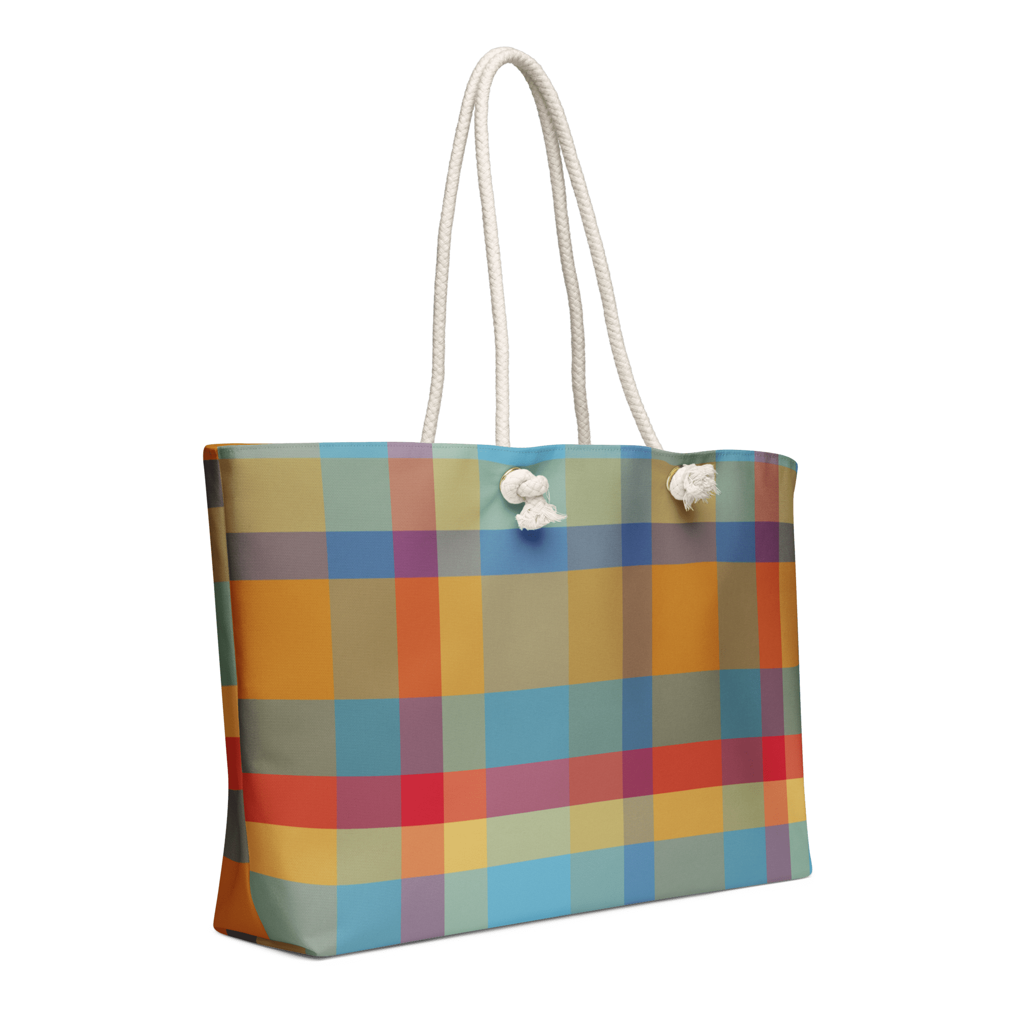 Oversized Plaid Weekender Bag with Rope Handles - Leslie Gonce Design Tote Bag for Travel and Fashionable Storage