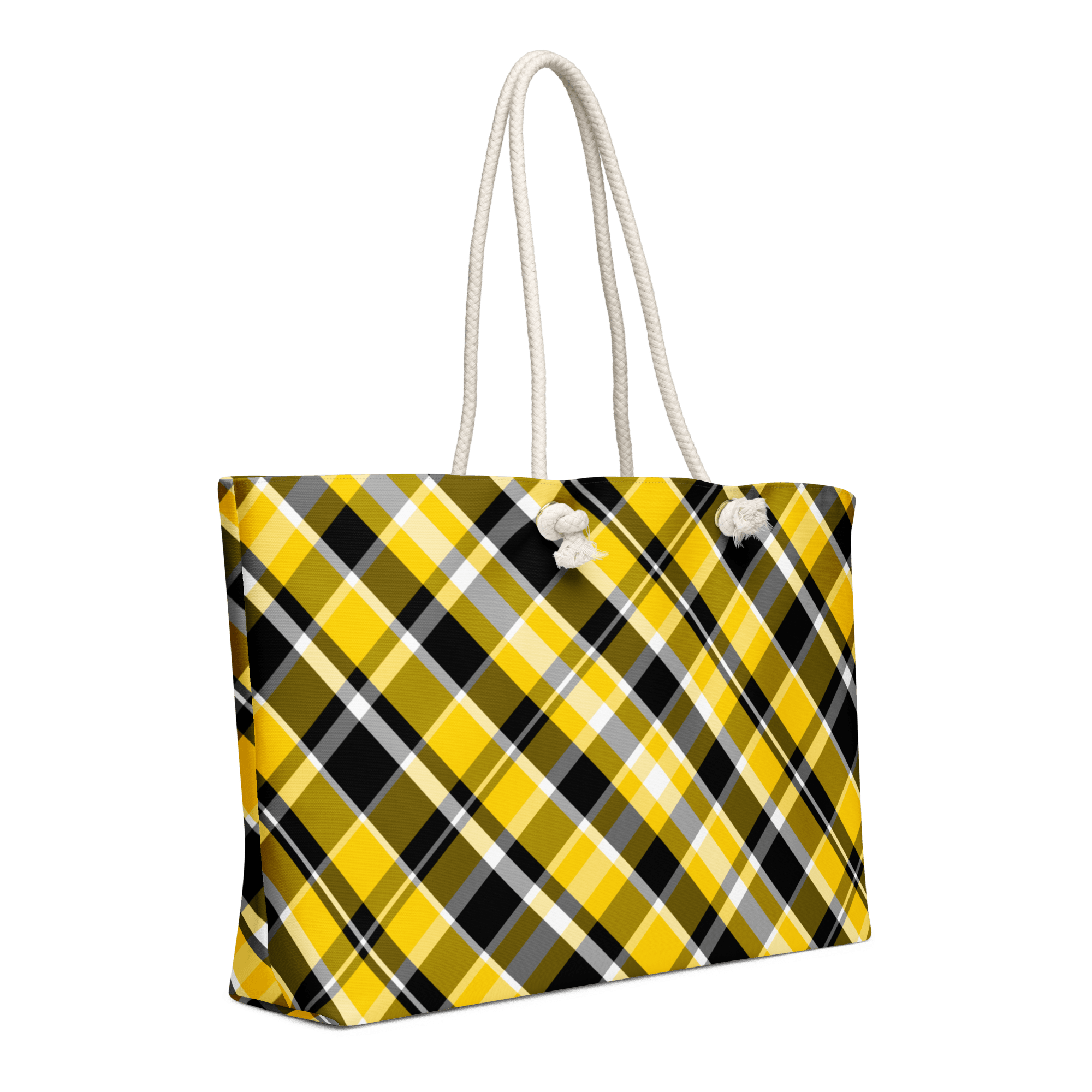 Plaid Jubilee Weekender Bag: Black & Gold Tote with Rope Handles. Art by Leslie Gonce from Main Street Collective