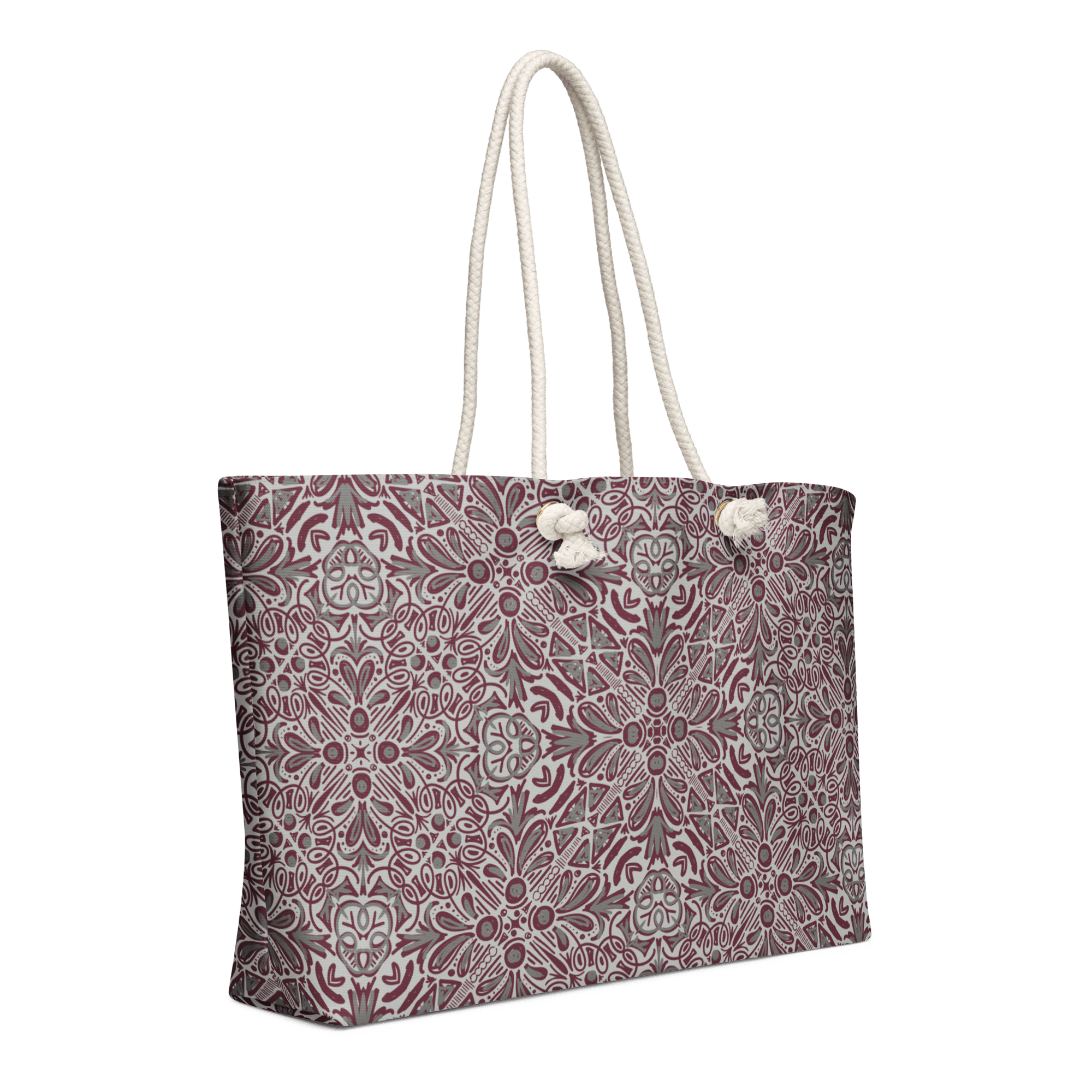 Maroon & Gray Weekender Bag with Rope Handles by Leslie Gonce. Jubilee Art Large Tote Bag, Main Street Collective.