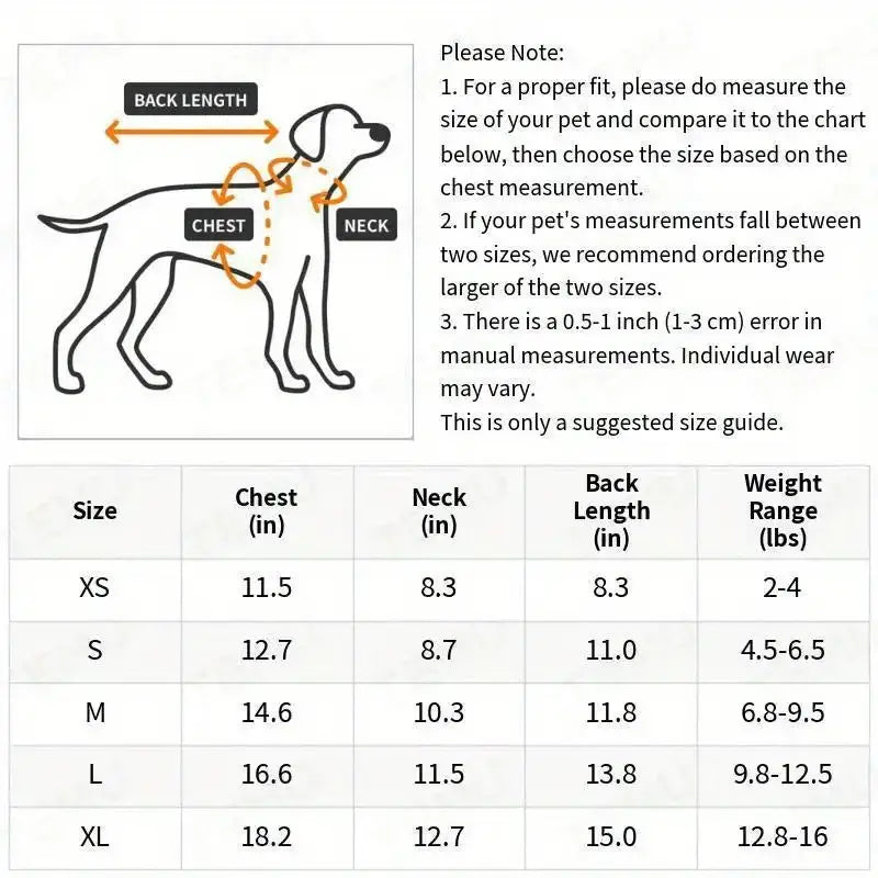 Dog Jacket Size Chart: Chest, Neck, Length, Weight. Find the perfect fit!