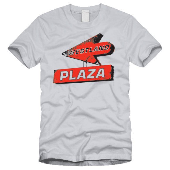 Westland Plaza T-Shirt: Vintage Style Tee with Distressed Sign Graphic - Shop Now!