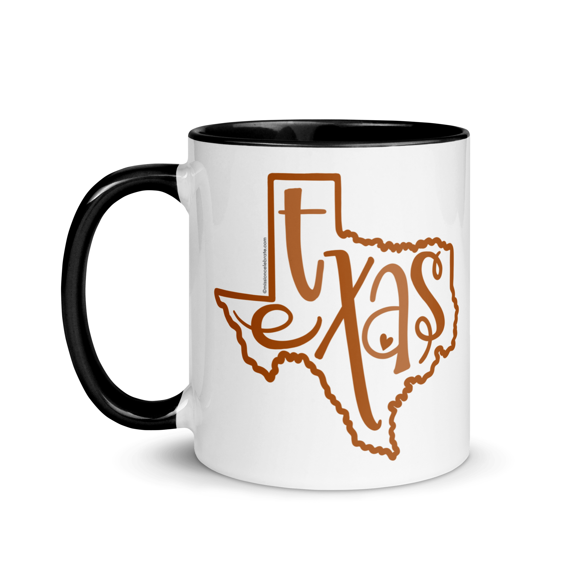Texas Mug - Burnt Orange Ceramic Coffee Mug with Texas Bouncy Letters Art. Unique Texas Gift from Main Street Collective.
