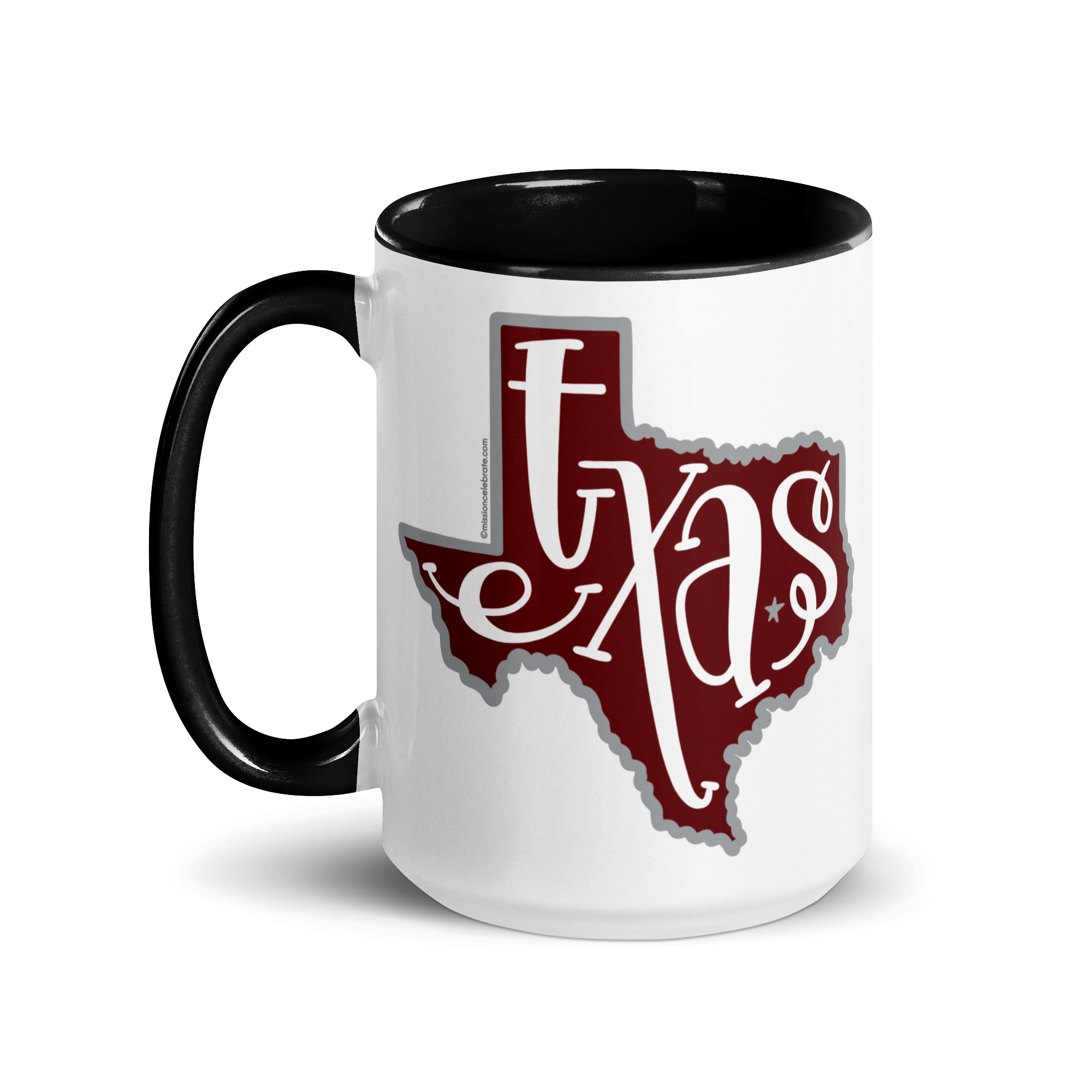 Texas Mug with Bouncy Letters Art - Maroon & Gray Coffee Cup