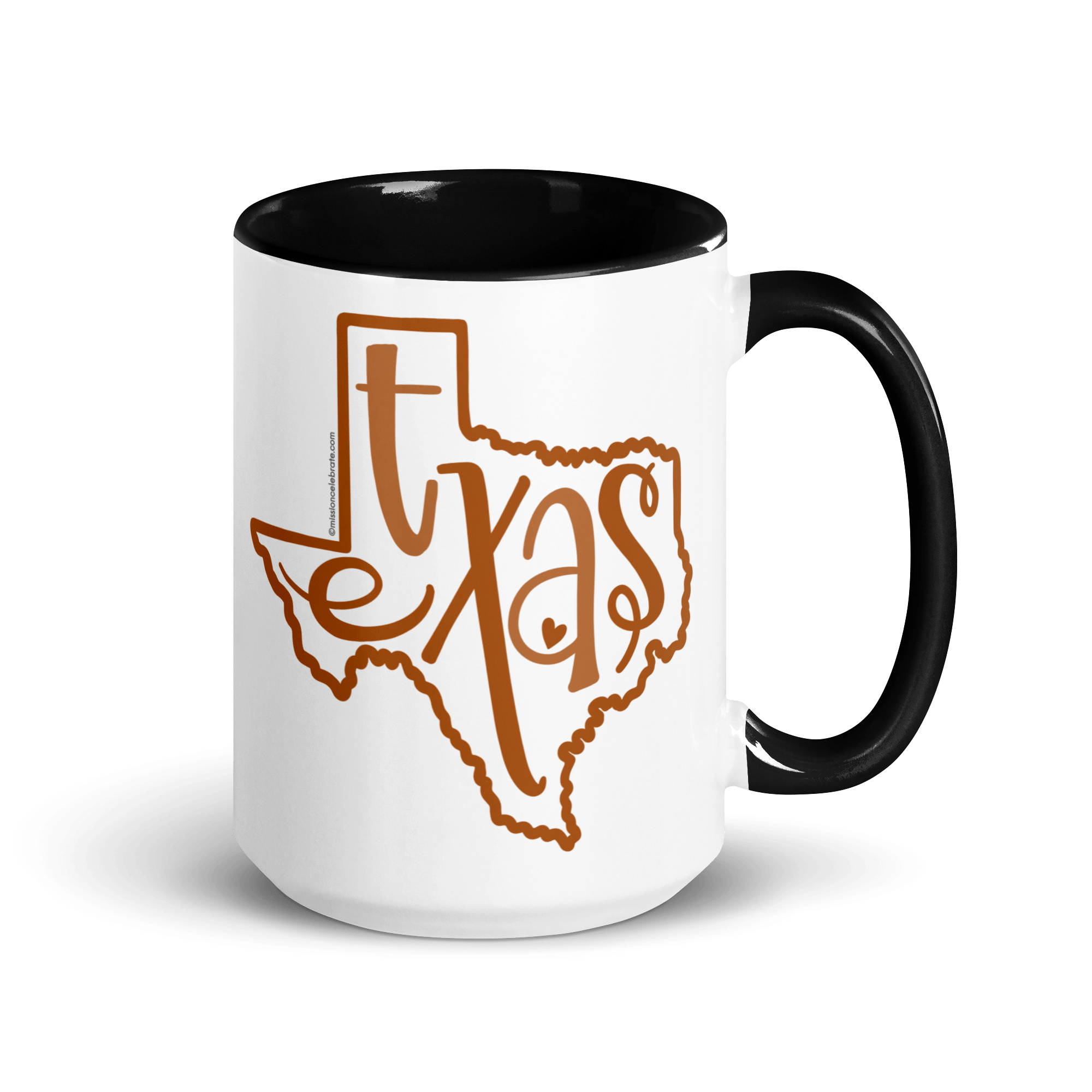 Texas Mug - Ceramic Coffee Mug with Burnt Orange Hand-drawn Texas Bouncy Letters Art