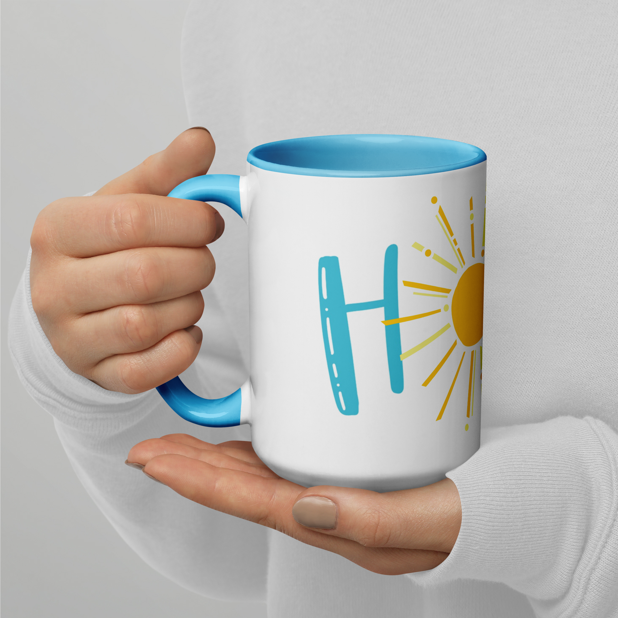 Choosing to Reset HOPE Art Ceramic Mug (15oz with blue accents – rim, inside, handle)