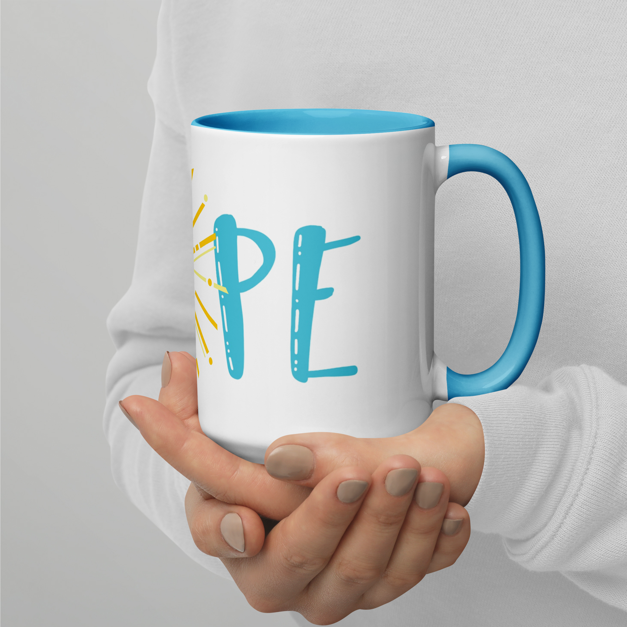 Choosing to Reset HOPE Art Ceramic Mug (15oz with blue accents – rim, inside, handle)