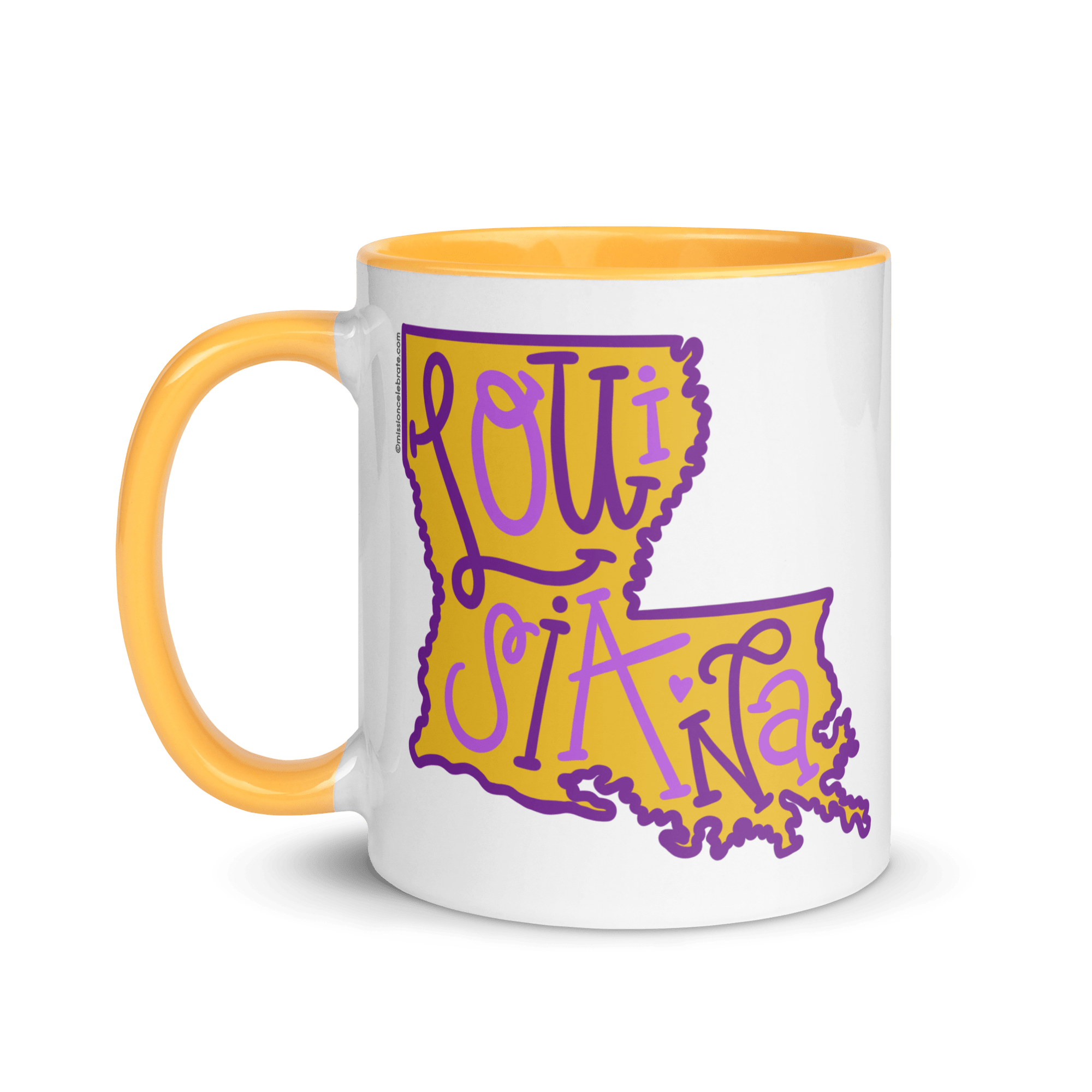 Louisiana Mug: Purple & Gold Bouncy Letters, Ceramic Coffee Cup, Gift Idea