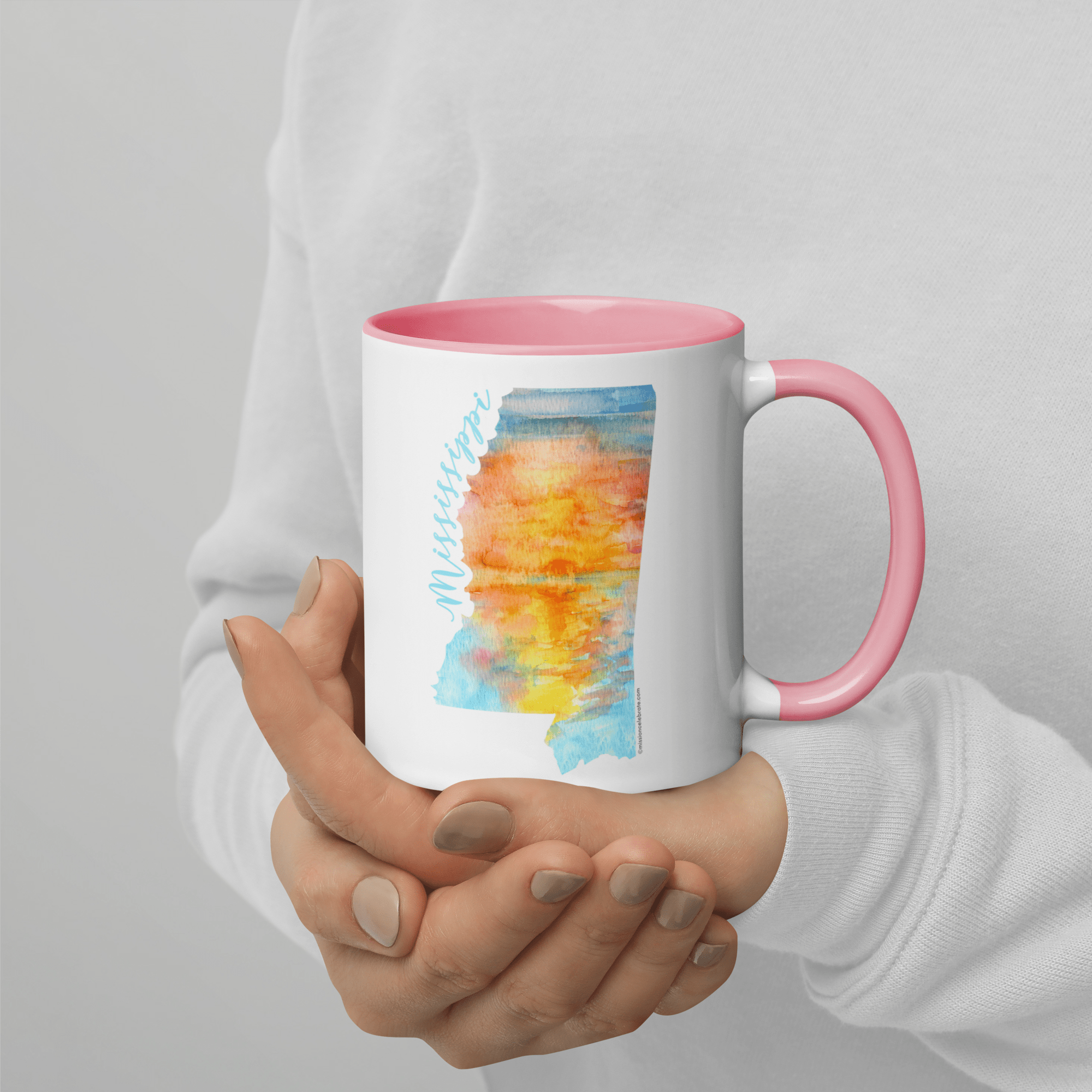 Mississippi Sunrise Watercolor Mug by Leslie Gonce - Colorful State Art Mug