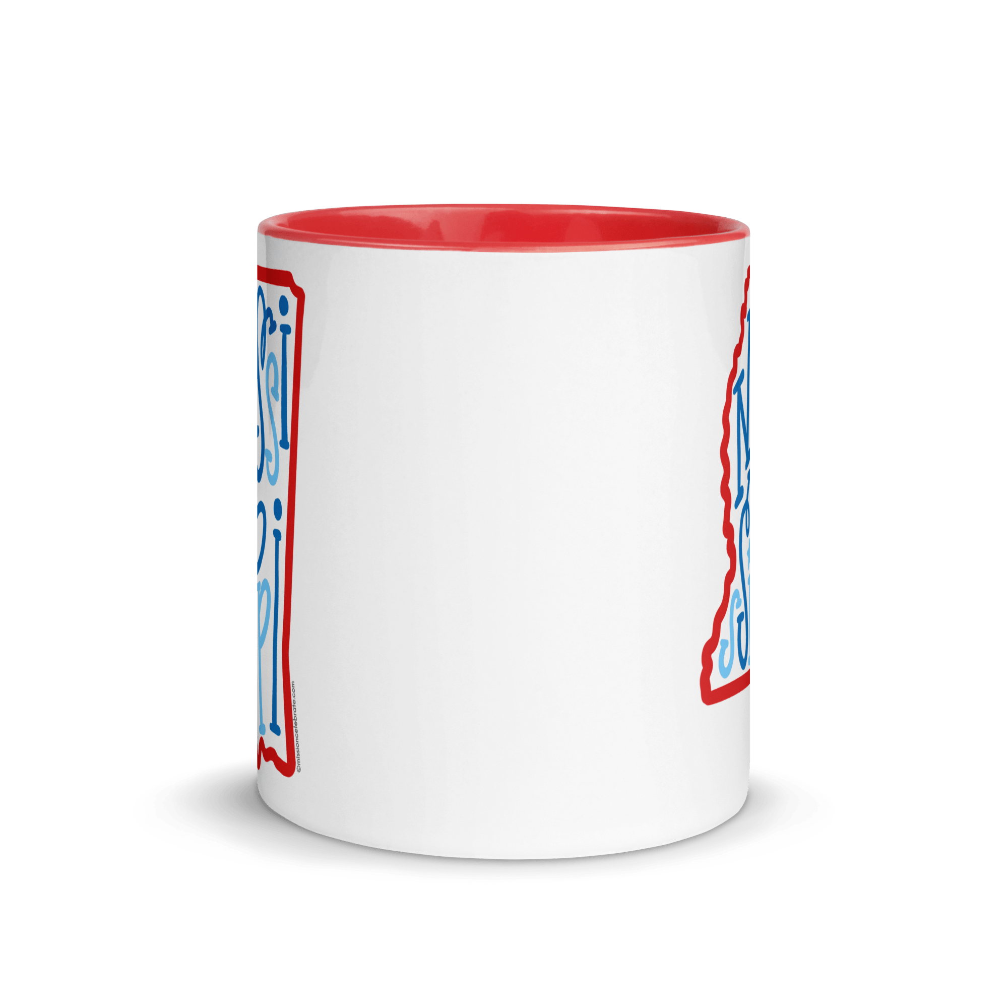 Mississippi State Mug: Ceramic Coffee Cup with Fun, Hand-Drawn Bouncy Letters Art Design - Red & Blue!